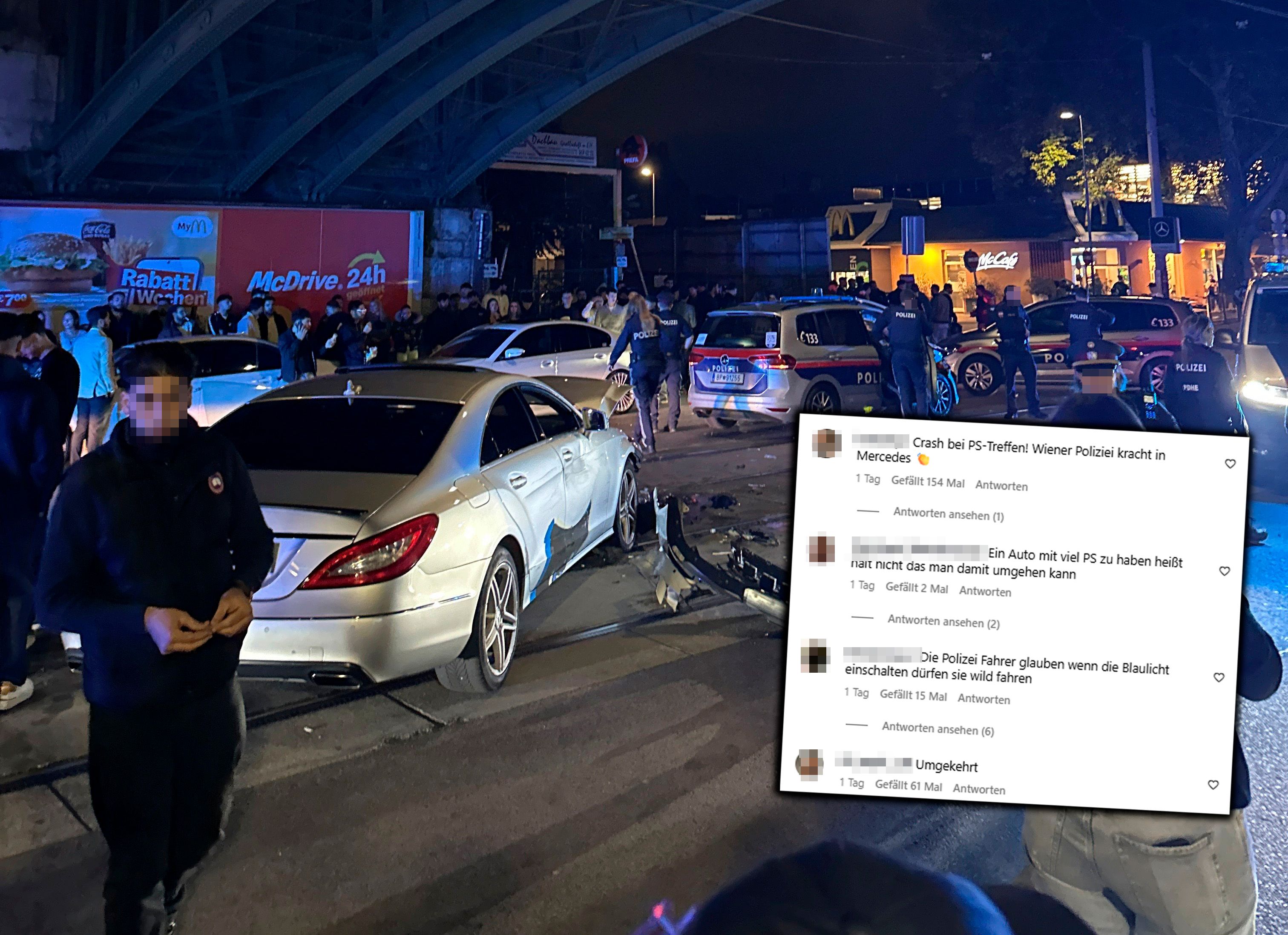 PS-Treffen geht in die Hose: Mercedes kollidiert mit Streifenwagen.