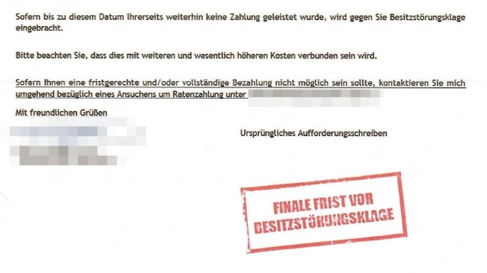 Dieses Schreiben erhielt Stefan M. von der Rechtsanwaltskanzlei.