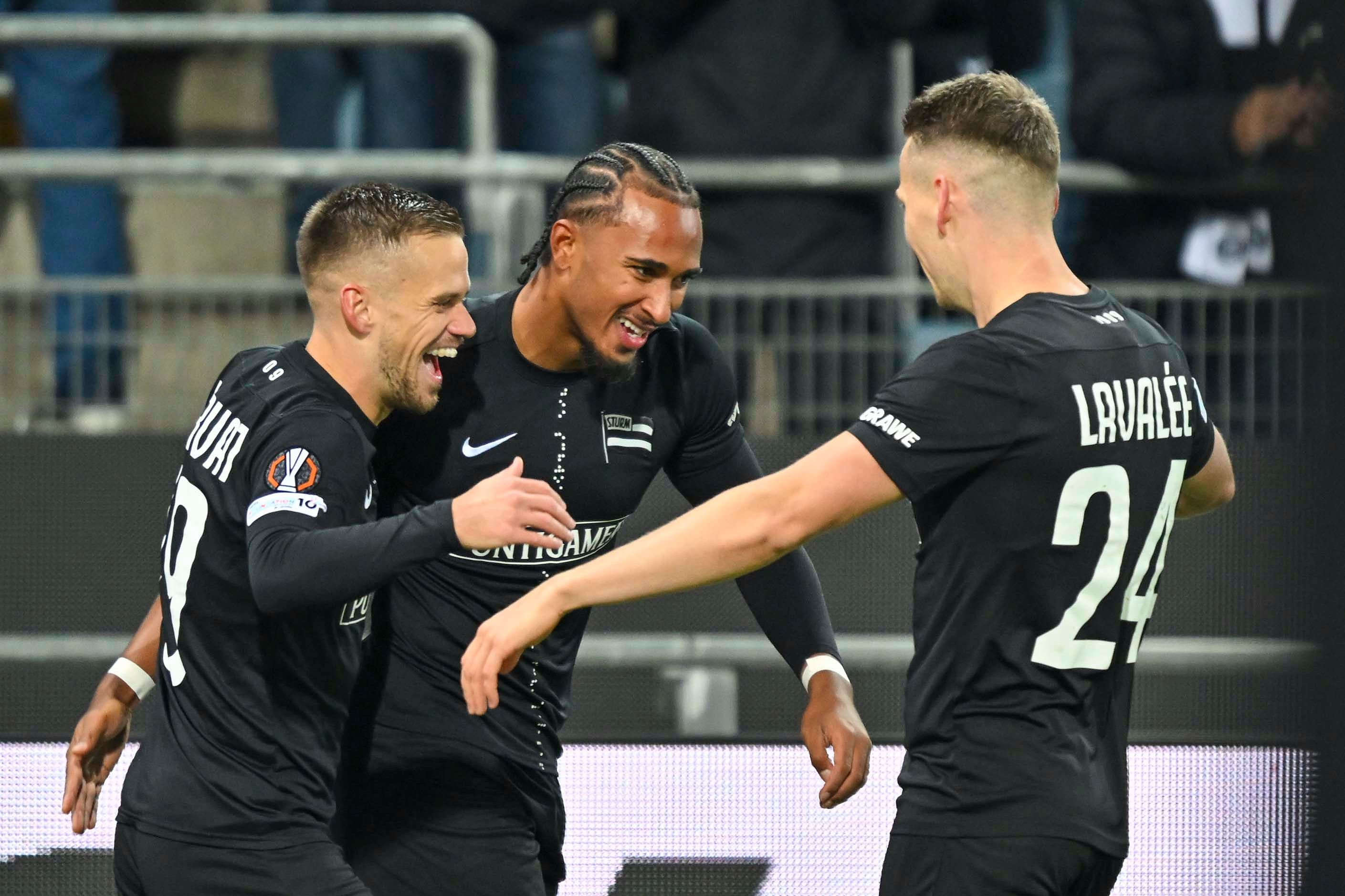 Sturm Graz jubelt gegen Schottland-Spitzenklub Glasgow Rangers. 