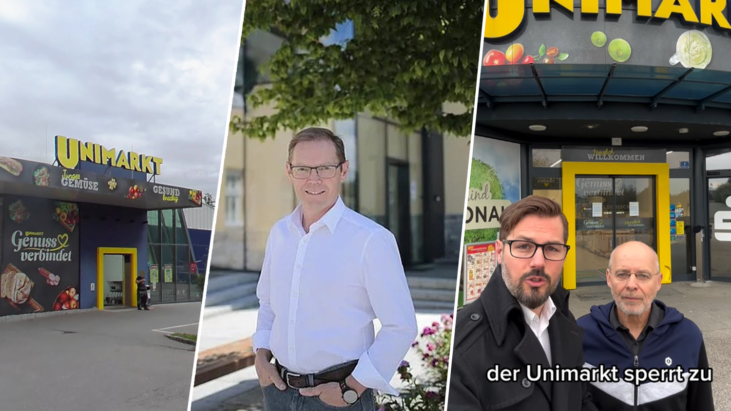 Karl Buchinger, Andorfs Bürgermeister, und Wilherings Vizebürgermeister Markus Langthaler äußern nach Bekanntwerden der Unimarkt-Schließung Sorgen.