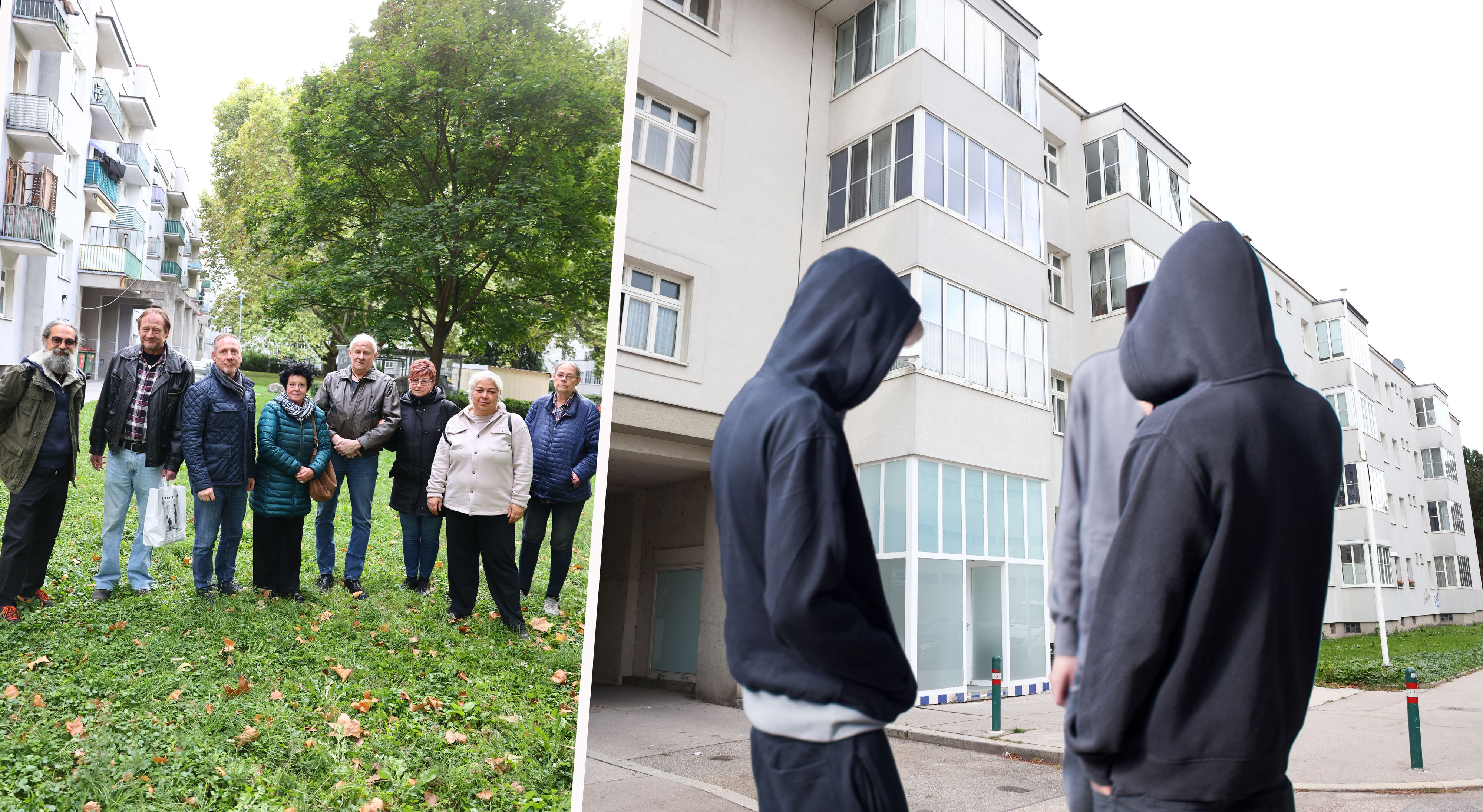 Bedrohte und besorgte Bewohner des Gemeindebaus.