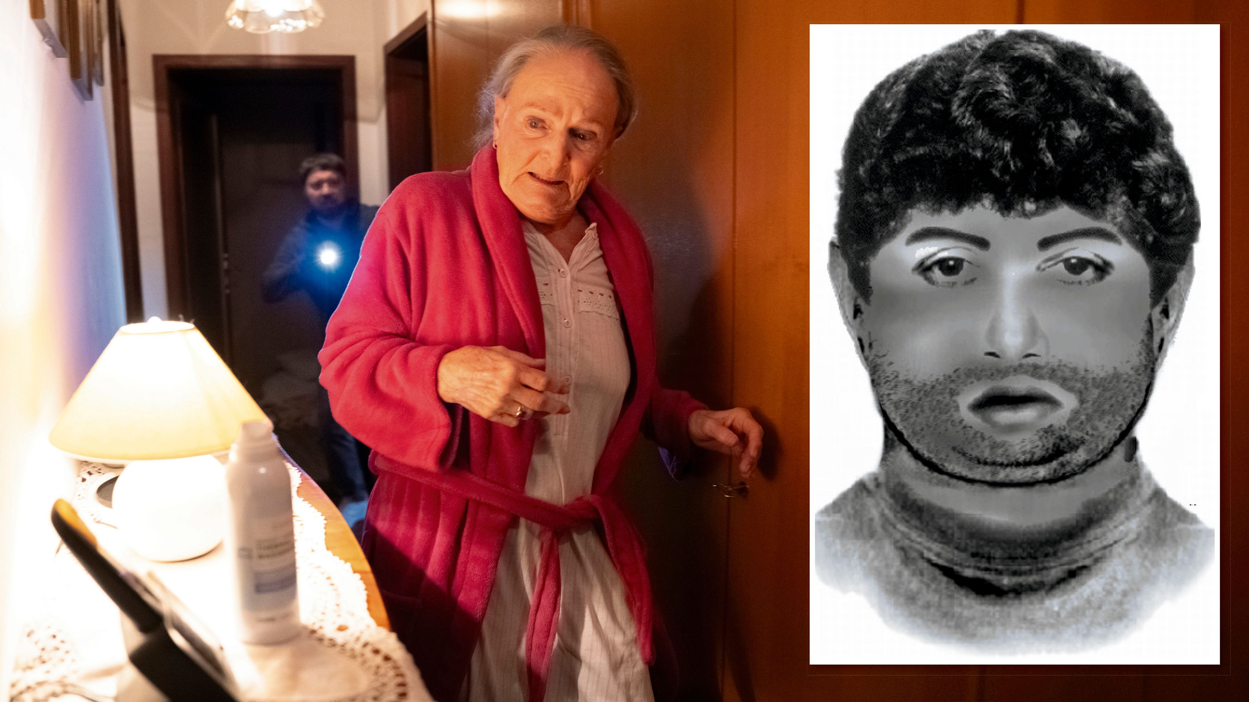 Nachgestelltes Szenenbild aus der ServusTV-Sendung; das Phantombild des Verdächtigen