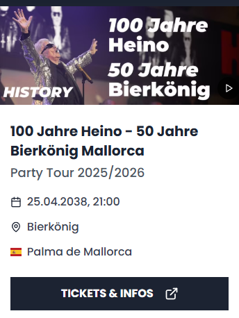 Auf seiner Webseite kündigt Heino bereits die große Feier im Jahr 2038 an. 