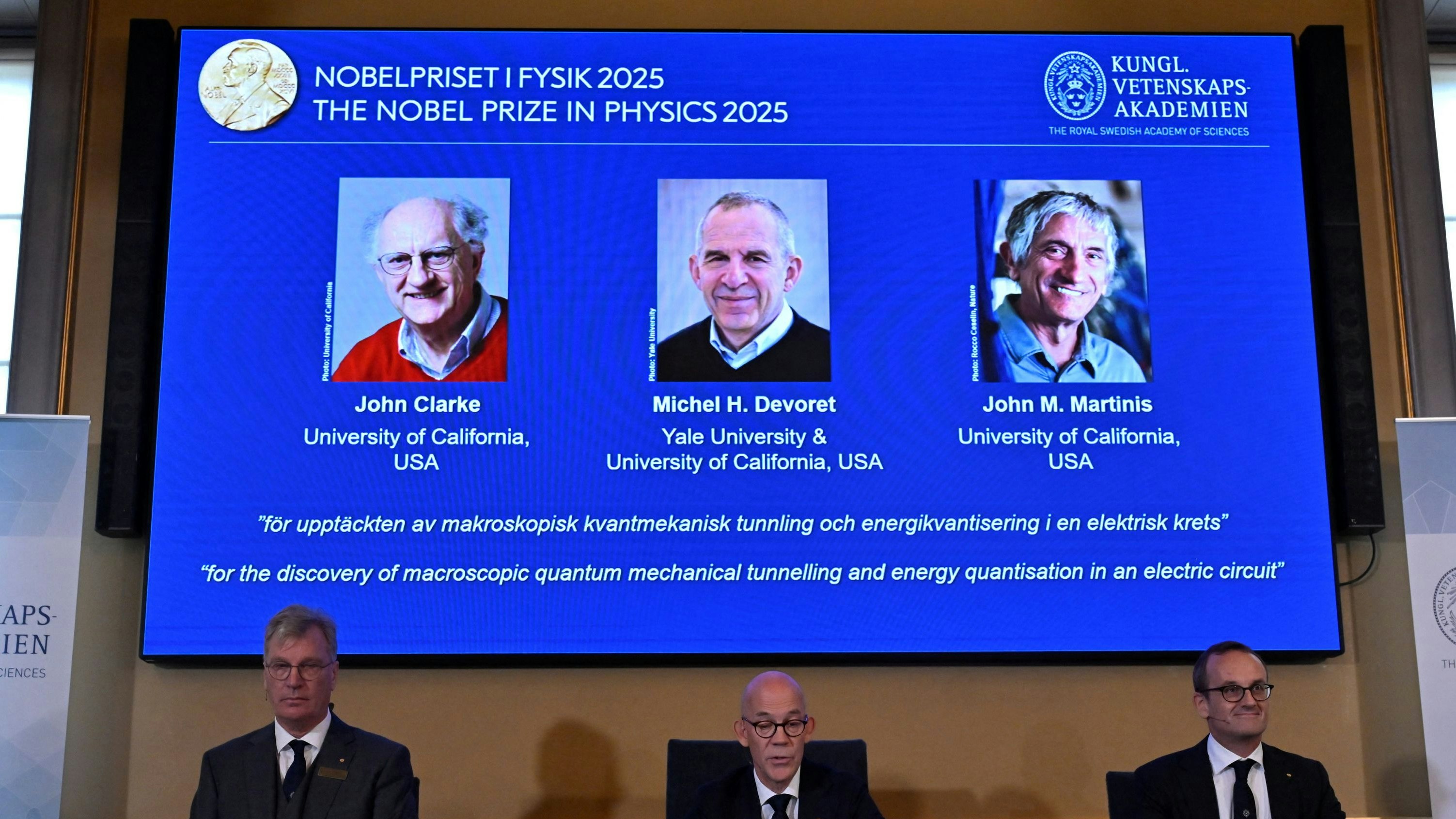 Die diesjährigen Gewinner des Physik-Nobelpreise: John Clarke, Michel H. Devoret  undJohn M. Martinis.