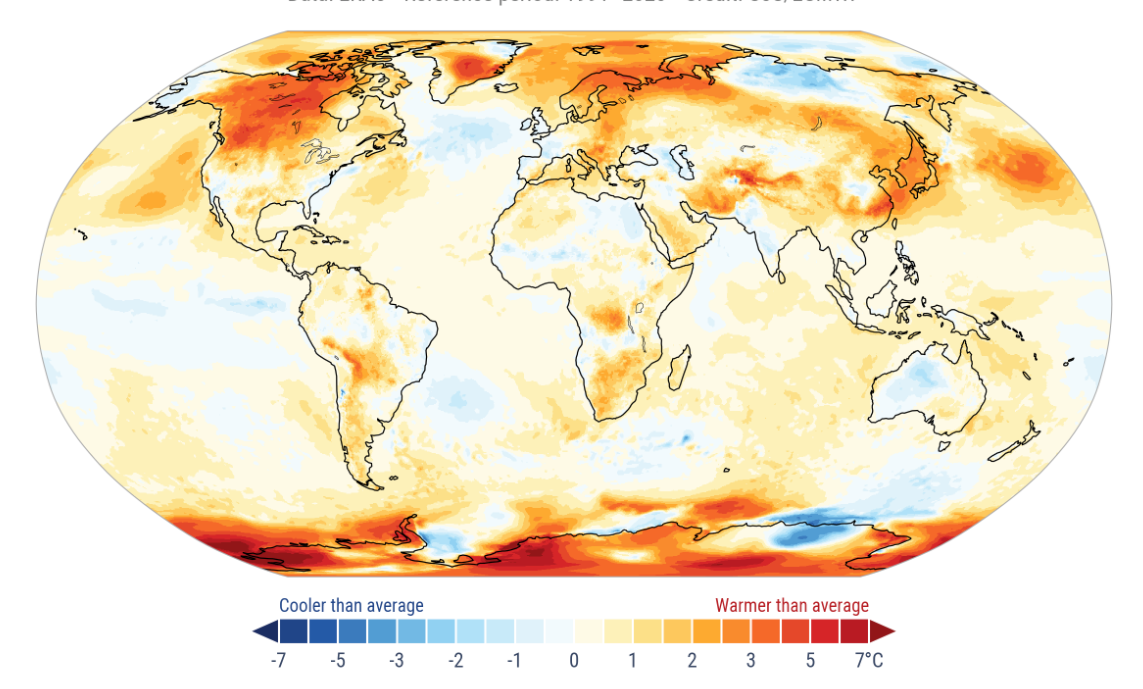 Abweichungen im September 2025 von der Durchschnitts-Temperatur 1991 - 2020: Rot ist wärmer, blau ist kälter.