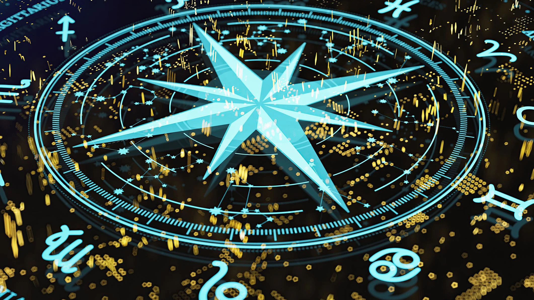 Astrology Zodiac Star Signs Circle with a Compass in the Middle. 3D Render