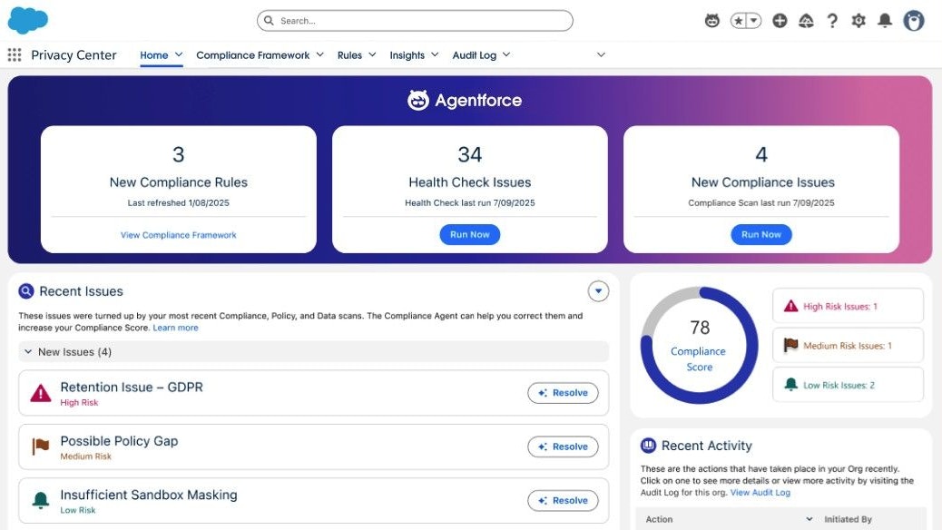 Salesforce kündigt Agentforce für Sicherheit und Compliance an.