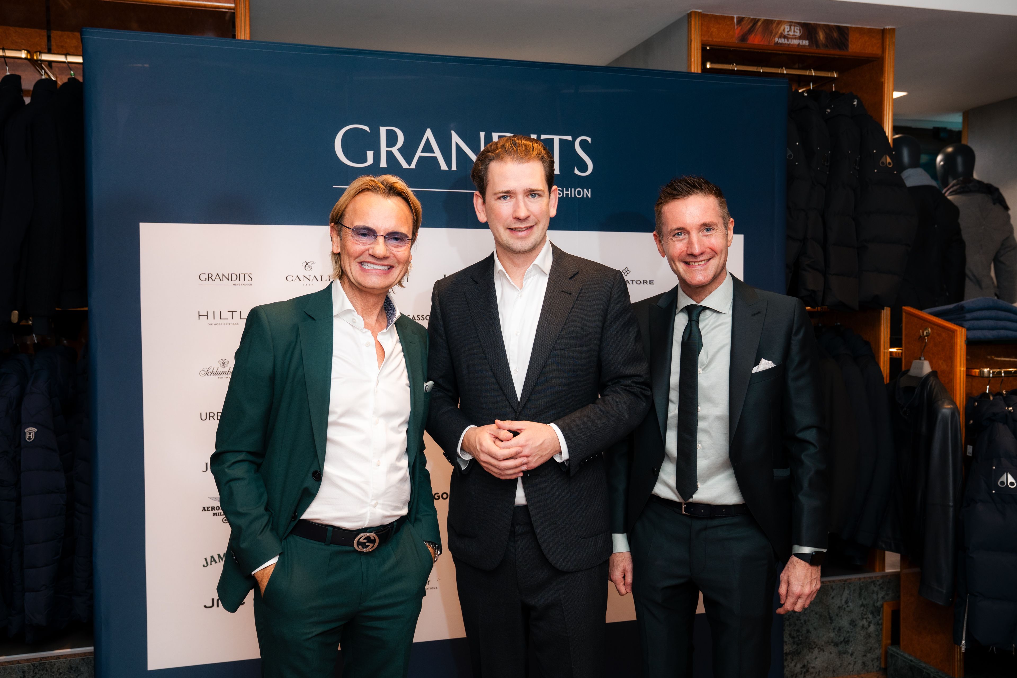 Toni Volemann (l.) mit Ex-Kanzler Kurz und Unternehmer Josef Mantl