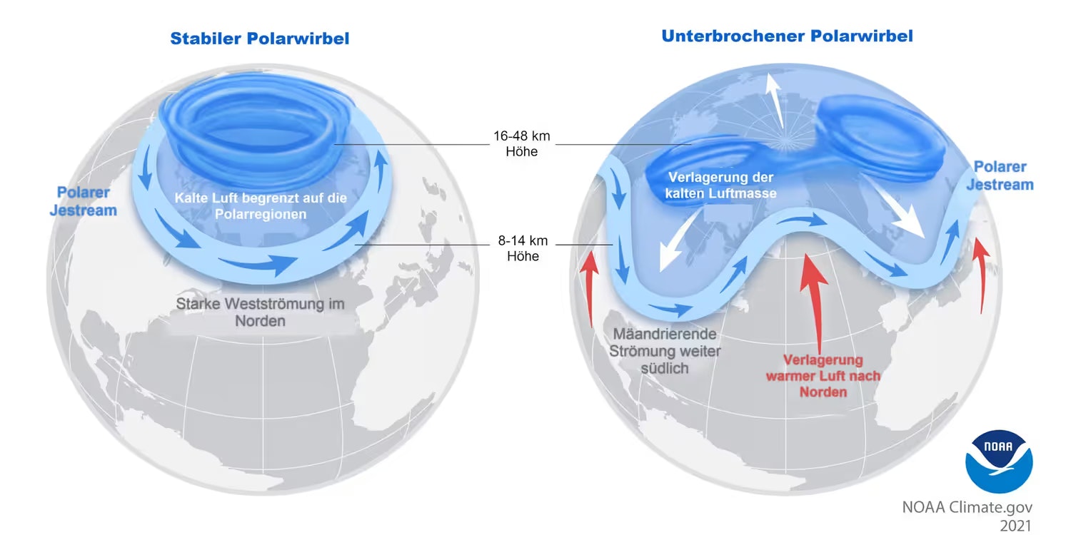Der Polarwirbel über der Arktis ist dieses Jahr schwächer als gewöhnlich.