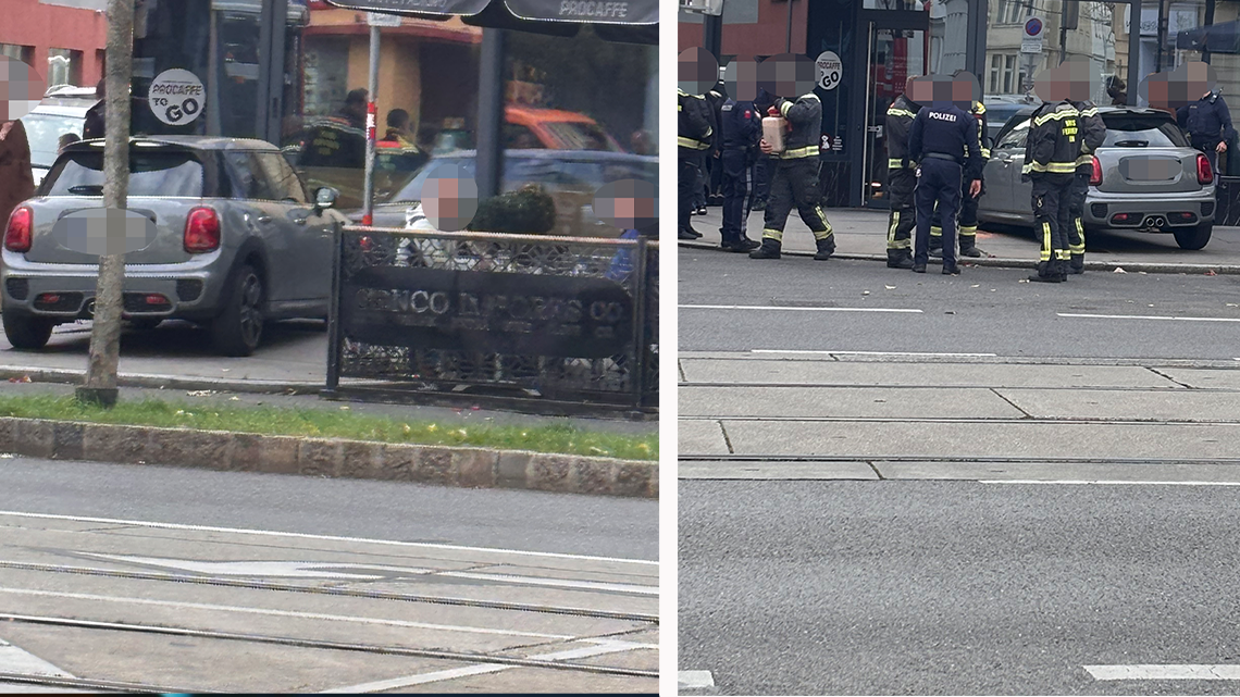 Heute.at - Reifenplatzer! Diplomaten-Mini landet auf Gehsteig