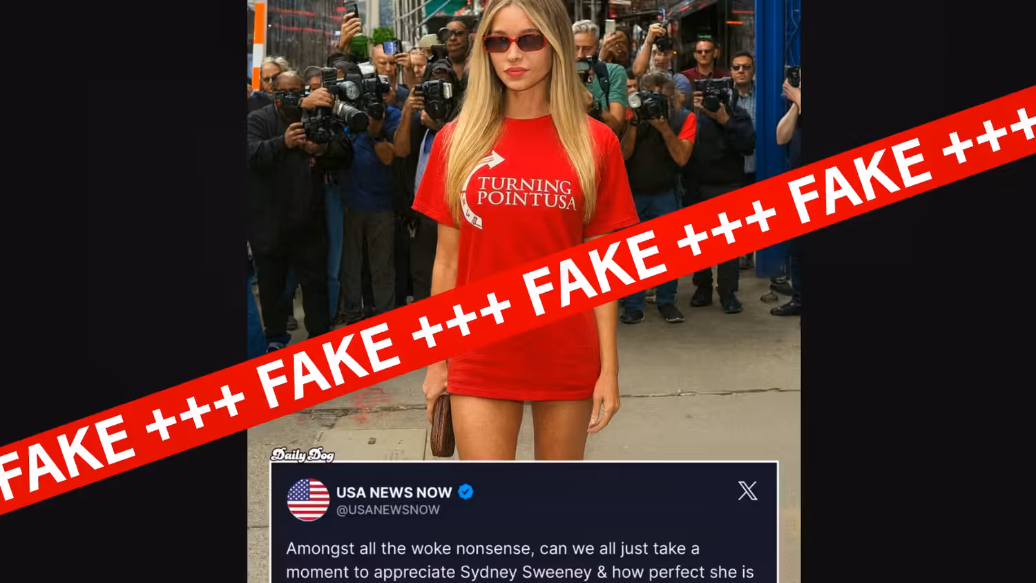 Der Facebook-Account, der das Sujet mit schwarzem Shirt am 14. September 2025 in Umlauf brauchte, postete einen Tag darauf diese Variante.