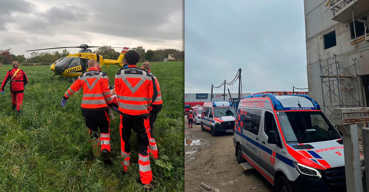 Schwerer Arbeitsunfall in Floridsdorf: Arbeiter mit Hubschrauber in Spital geflogen.