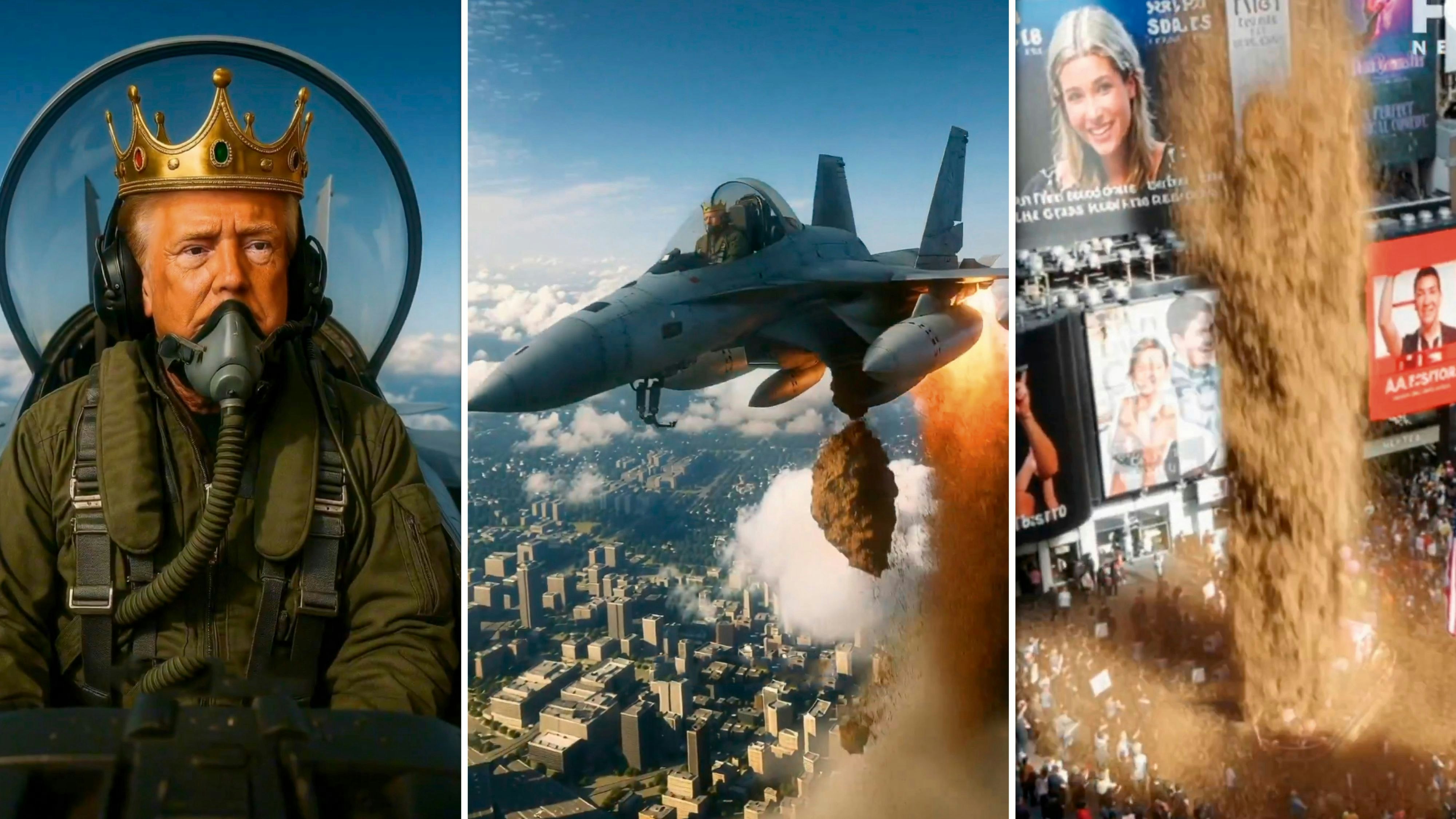 US-Präsident teilte Video – "König Trump" wirft mit Kampfjet Fäkalien über  Demo ab | Heute.at