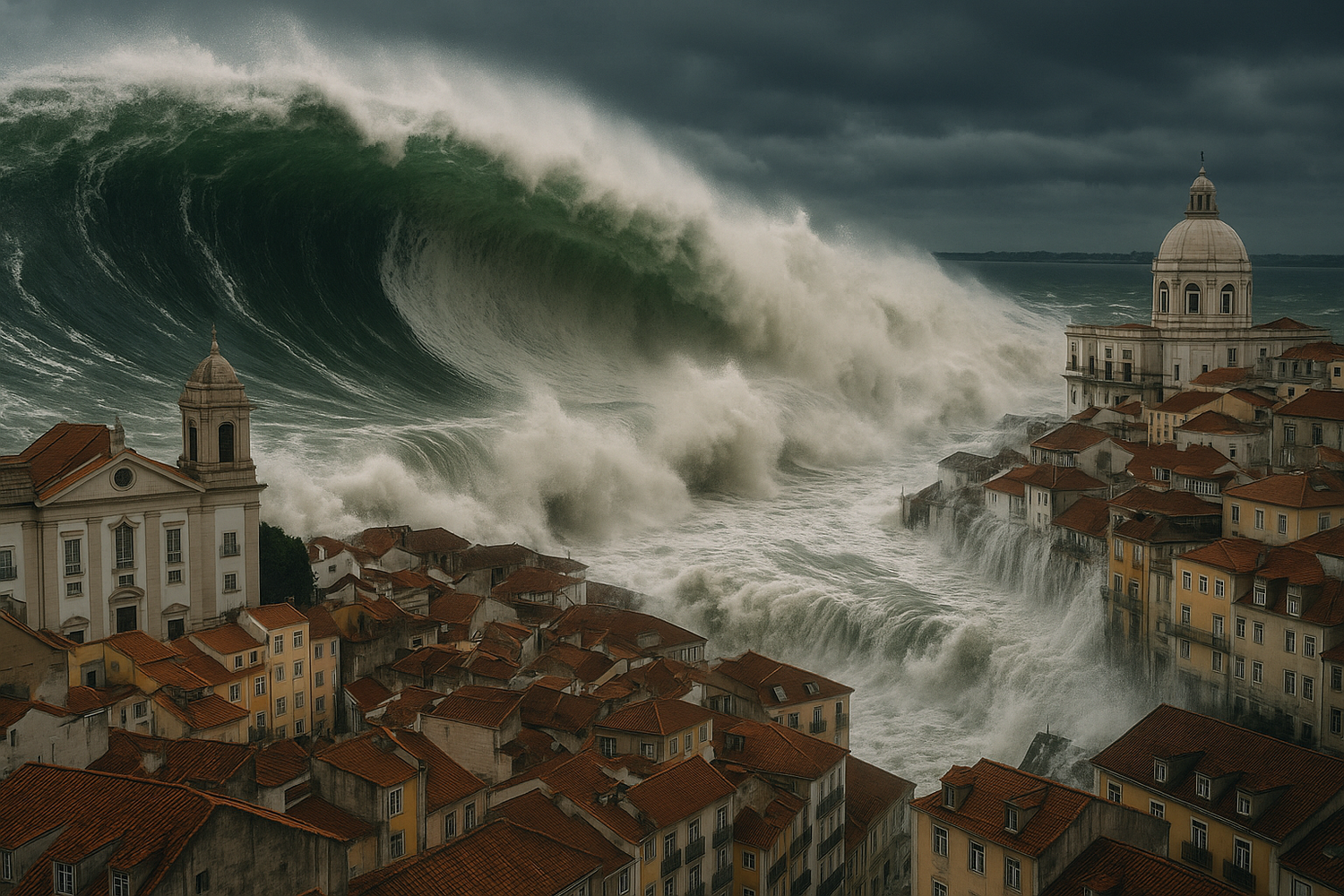 So stellt sich die KI einen verheerenden Tsunami vor Lissabon (Portugal) vor.