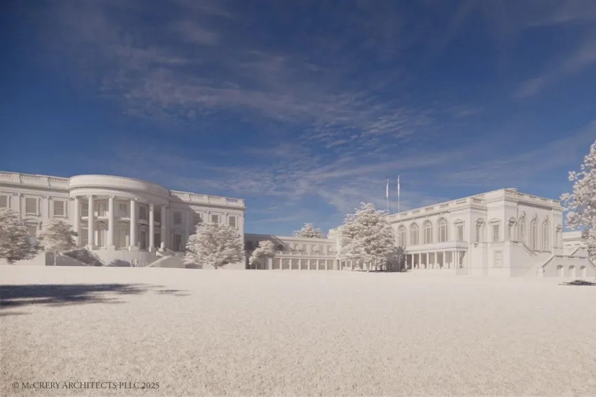 Ein frühes Rendering des geplanten Ballsaals. Die Dimensionen des Baus könnten noch anwachsen