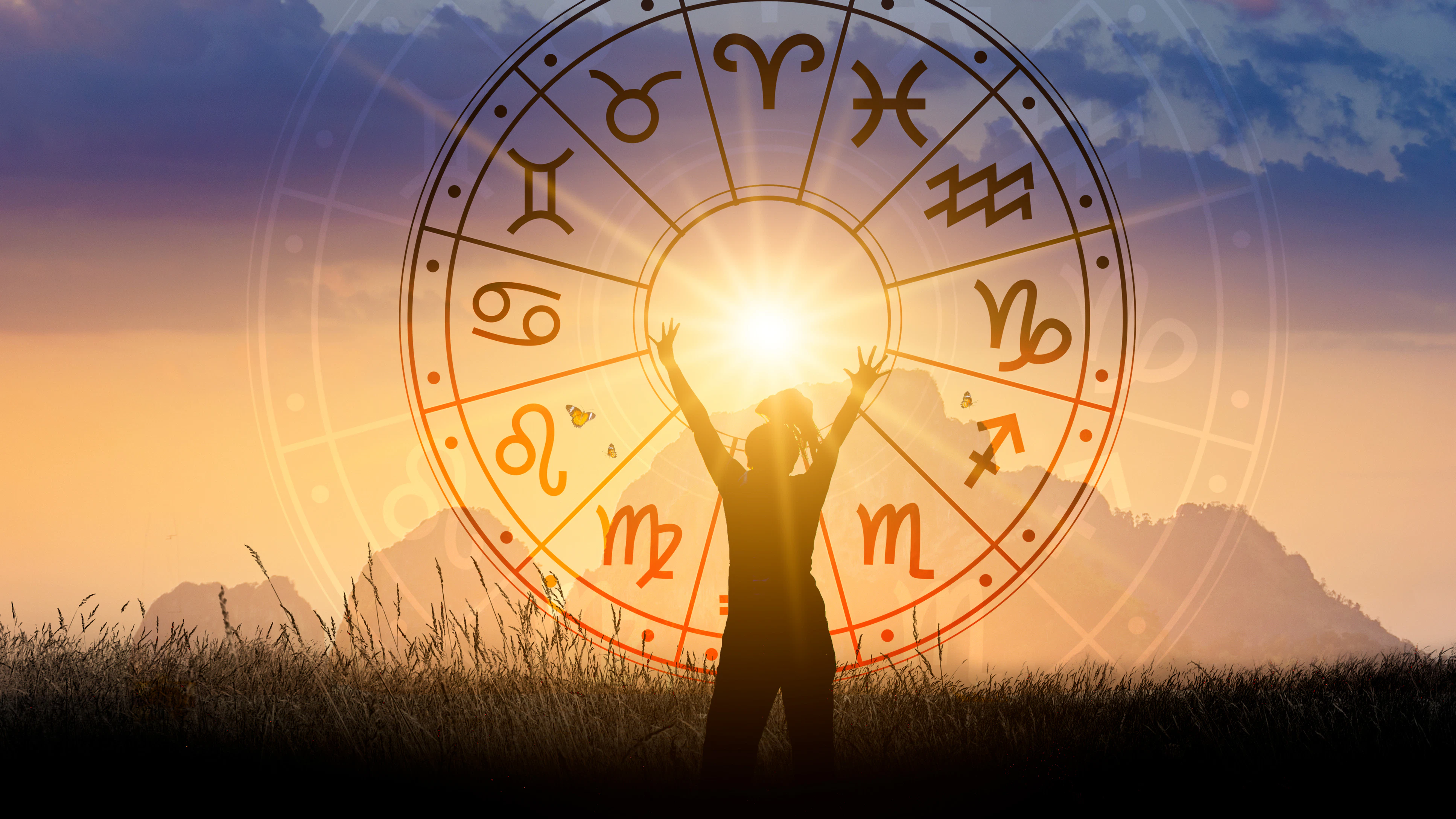 Zodiac signs inside of horoscope circle astrology and horoscopes concept