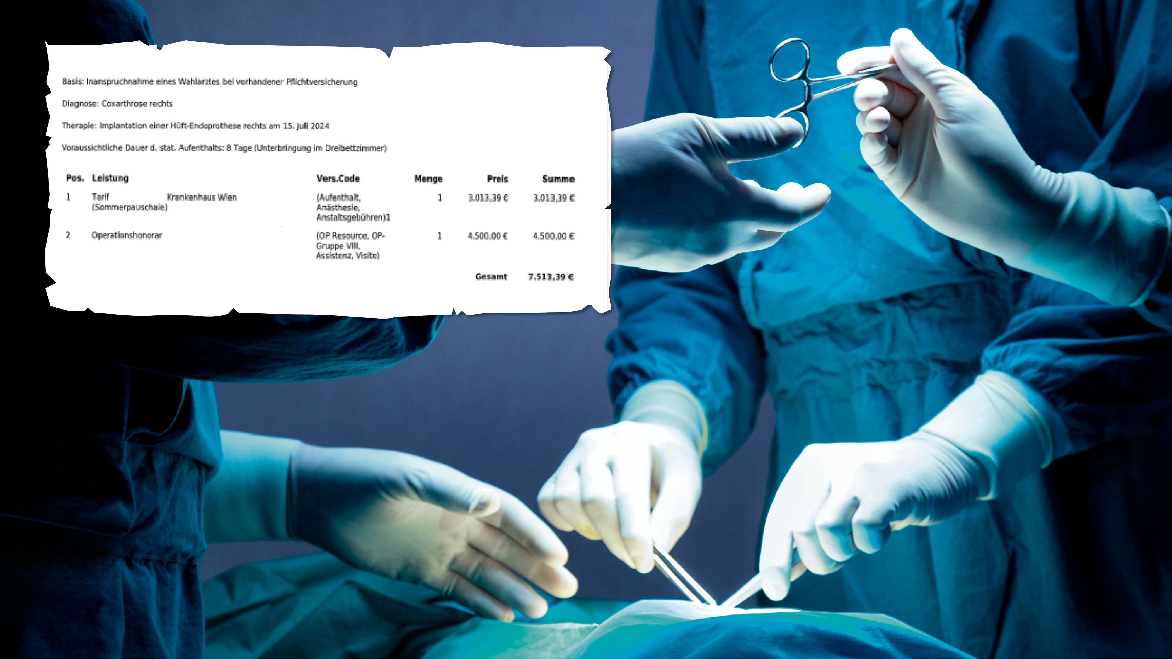 Auf den Kosten für seine Operation blieb der Wiener sitzen.