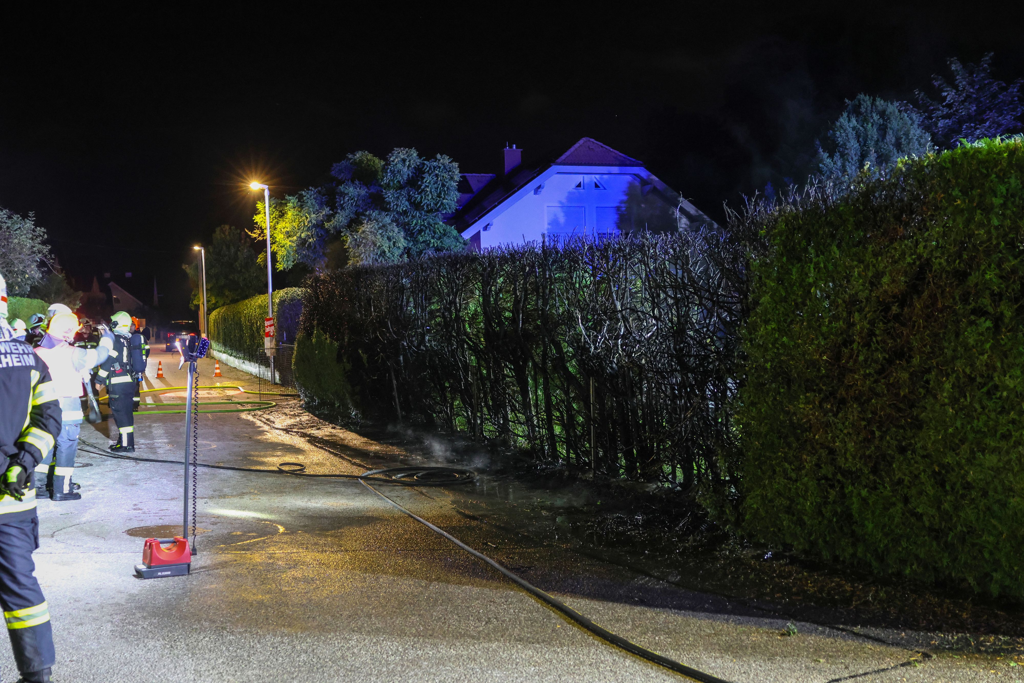 Ende September brannte in Thalheim bei Wels diese Thujen-Hecke.