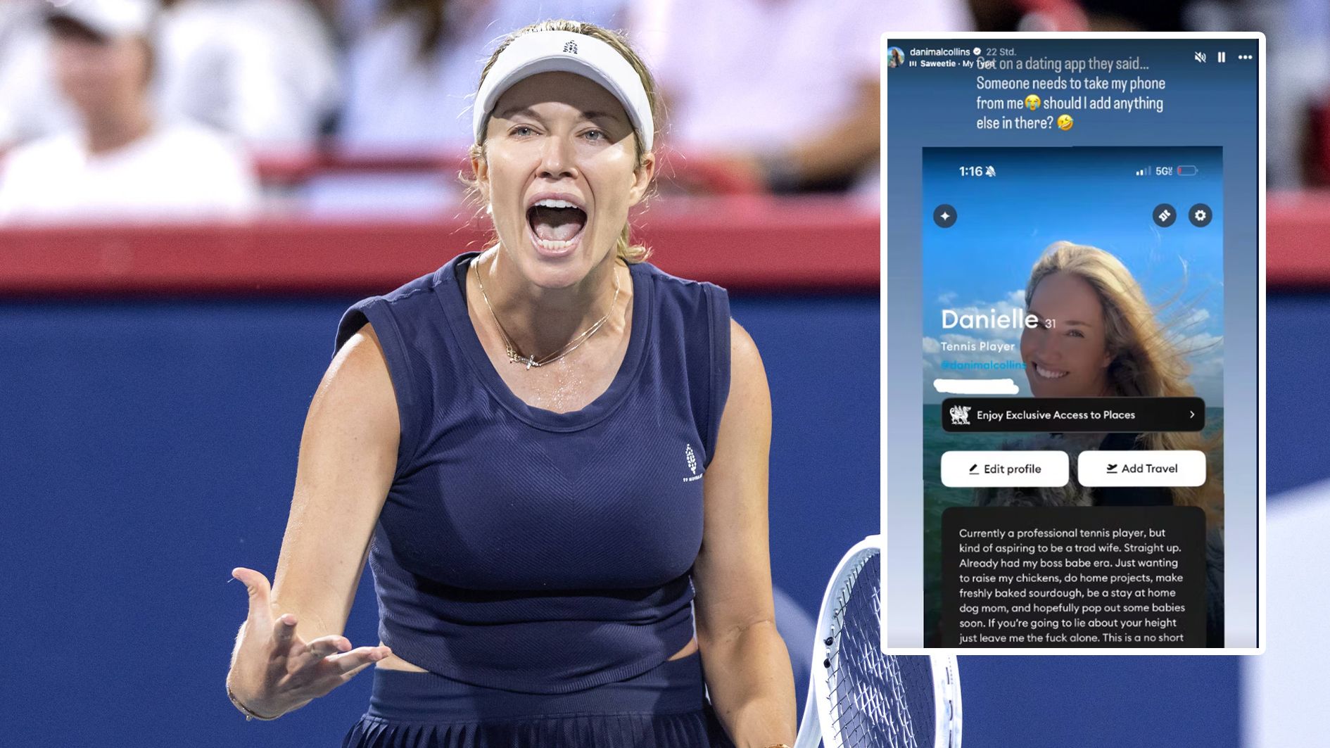 Collins veröffentlichte ihr Dating-Profil in der Instagram-Story.