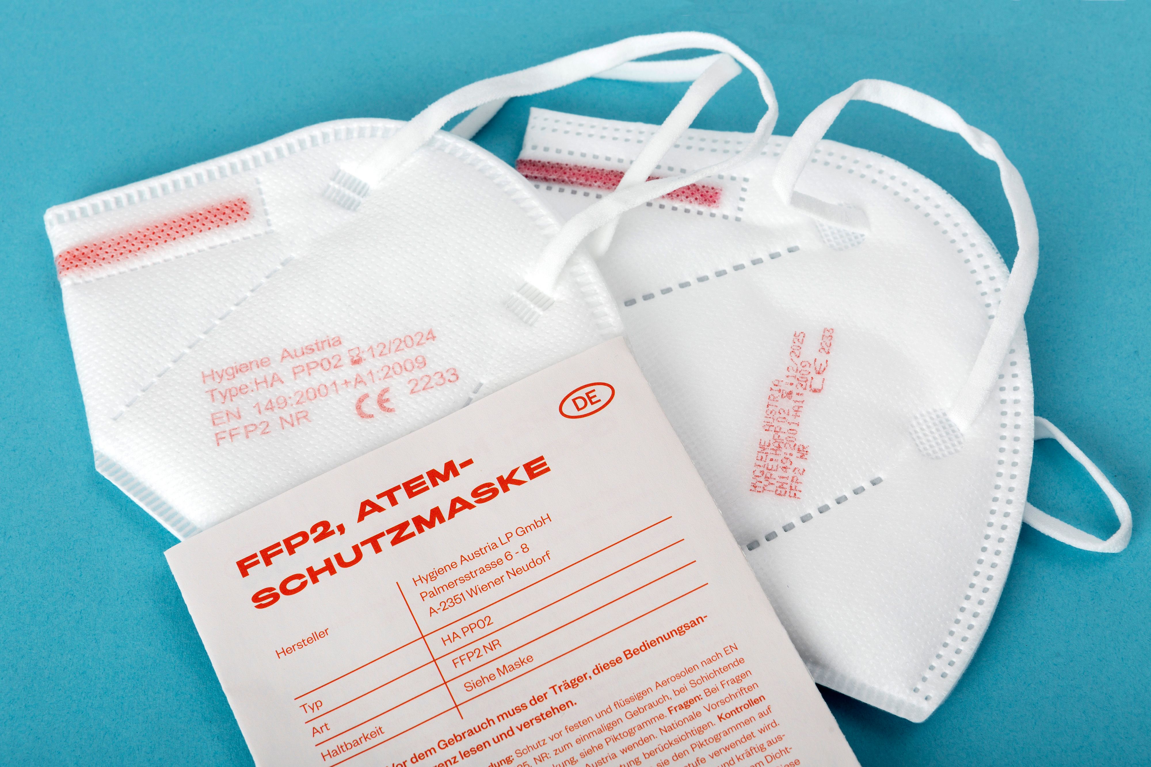 Die FFP2 Atemschutzmasken der Hygiene Austria mit Sitz in Wiener Neudorf (NÖ).