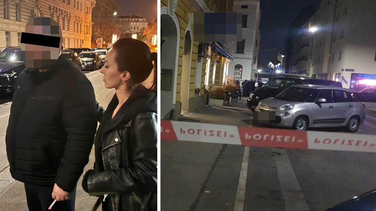 Anwältin Ina-Christin Stiglitz mit dem Zeugen, der später festgenommen wurde. Rechts: Tatort in Ottakring.