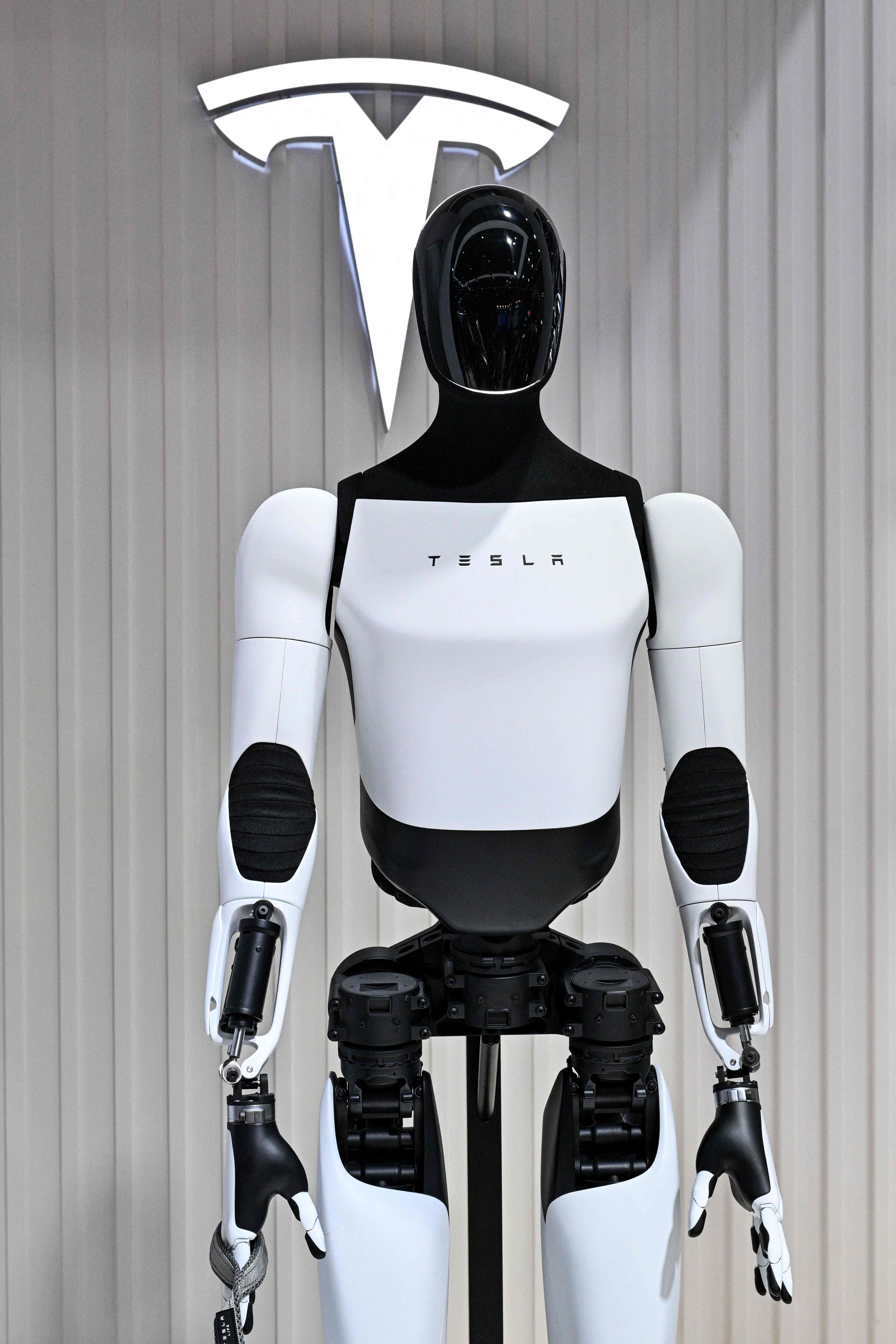 Ein humanoider Optimus-Roboter von Tesla auf der International Import Expo in Schanghai: Musk will davon hunderte Millionen Stück herstellen