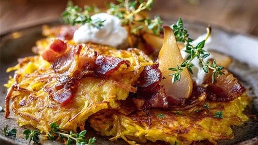 Heute.at - Kürbis-Kartoffel-Rösti mit Birne und Speck