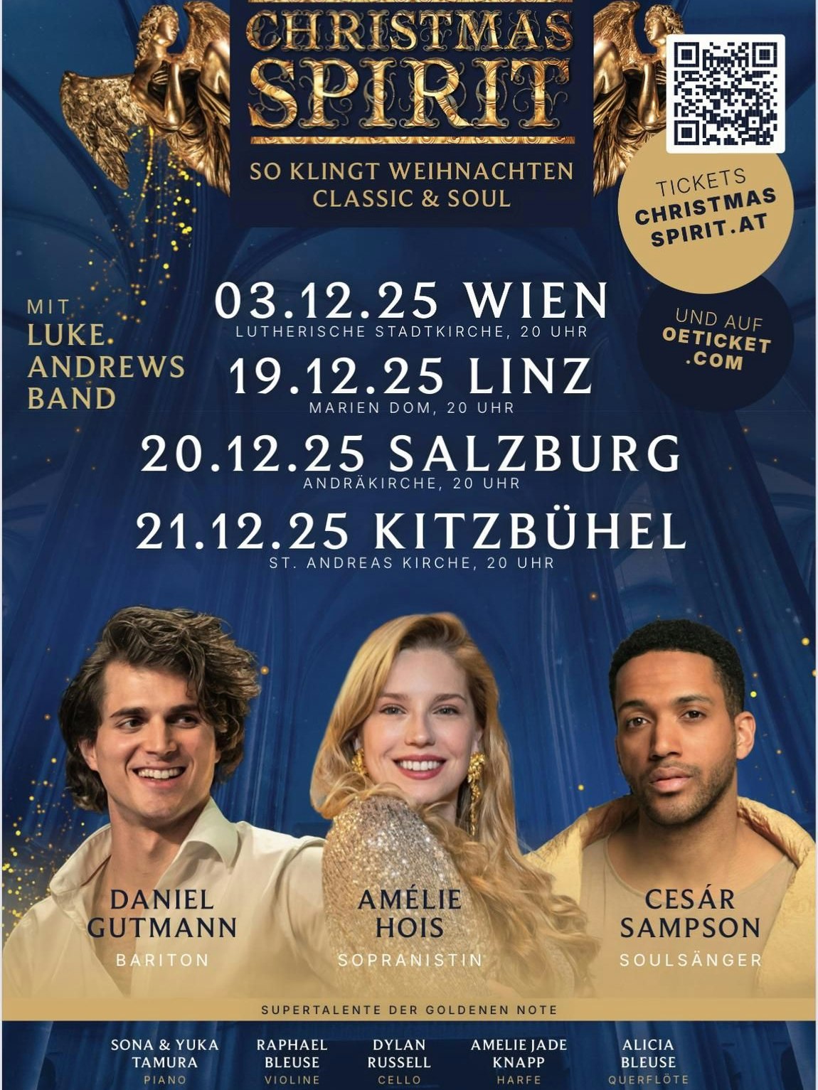 ESC-Star Cesár Sampson, Sopranistin Amélie Hois und Bariton Daniel Gutmann laden ab 3. Dezember zu "Christmas Spirit" zu einer musikalische Reise.