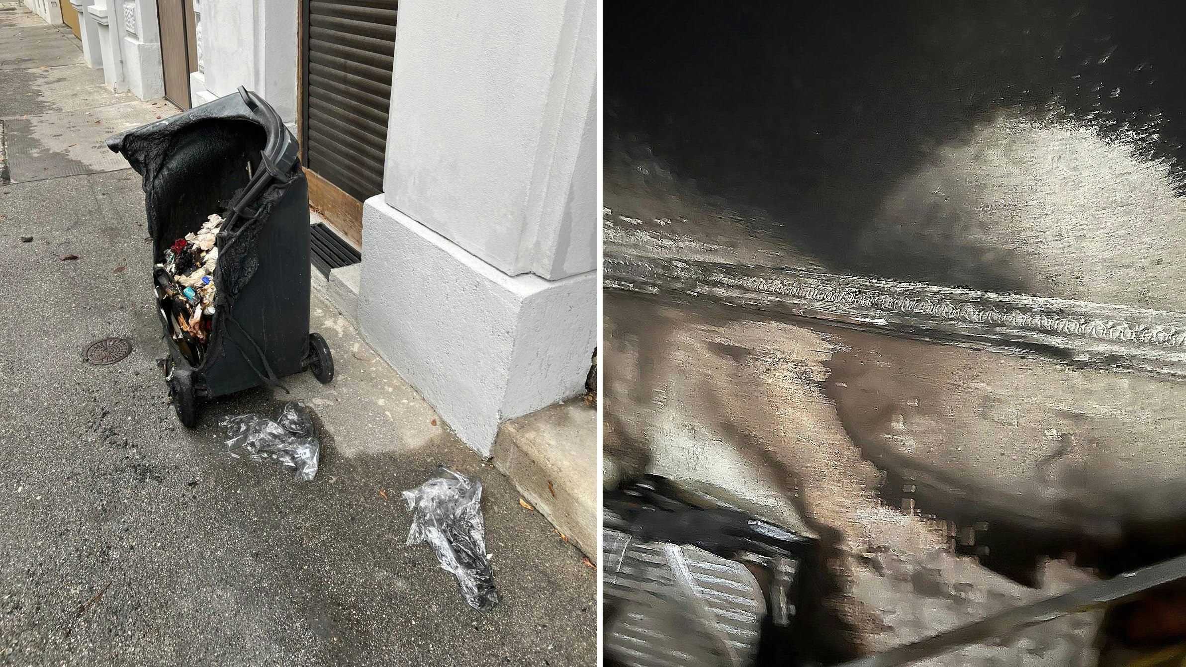 Drei Mistkübel wurden angezündet, die Wände in den Gängen sind vollkommen schwarz.