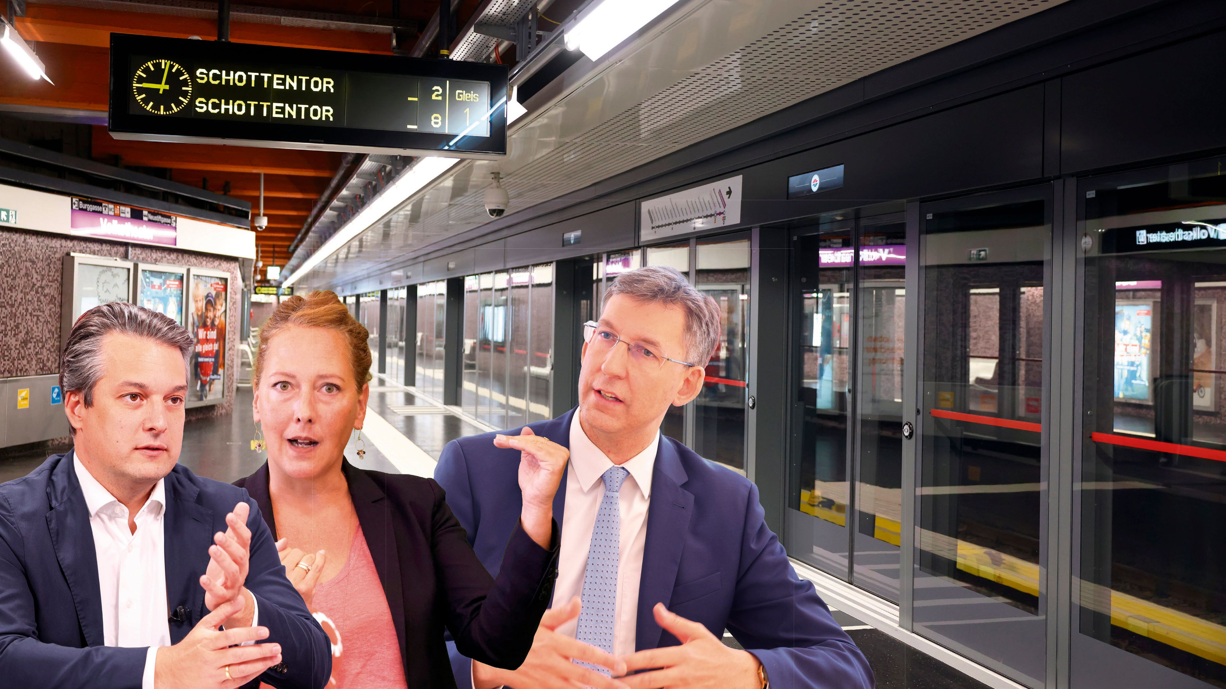 Die Opposition kritisiert die angekündigten Verzögerungen beim Öffi-Ausbau. Am Bild: Dominik Nepp (FPÖ), Judith Pühringer (Grüne) und Markus Figl (ÖVP). (v.l.)