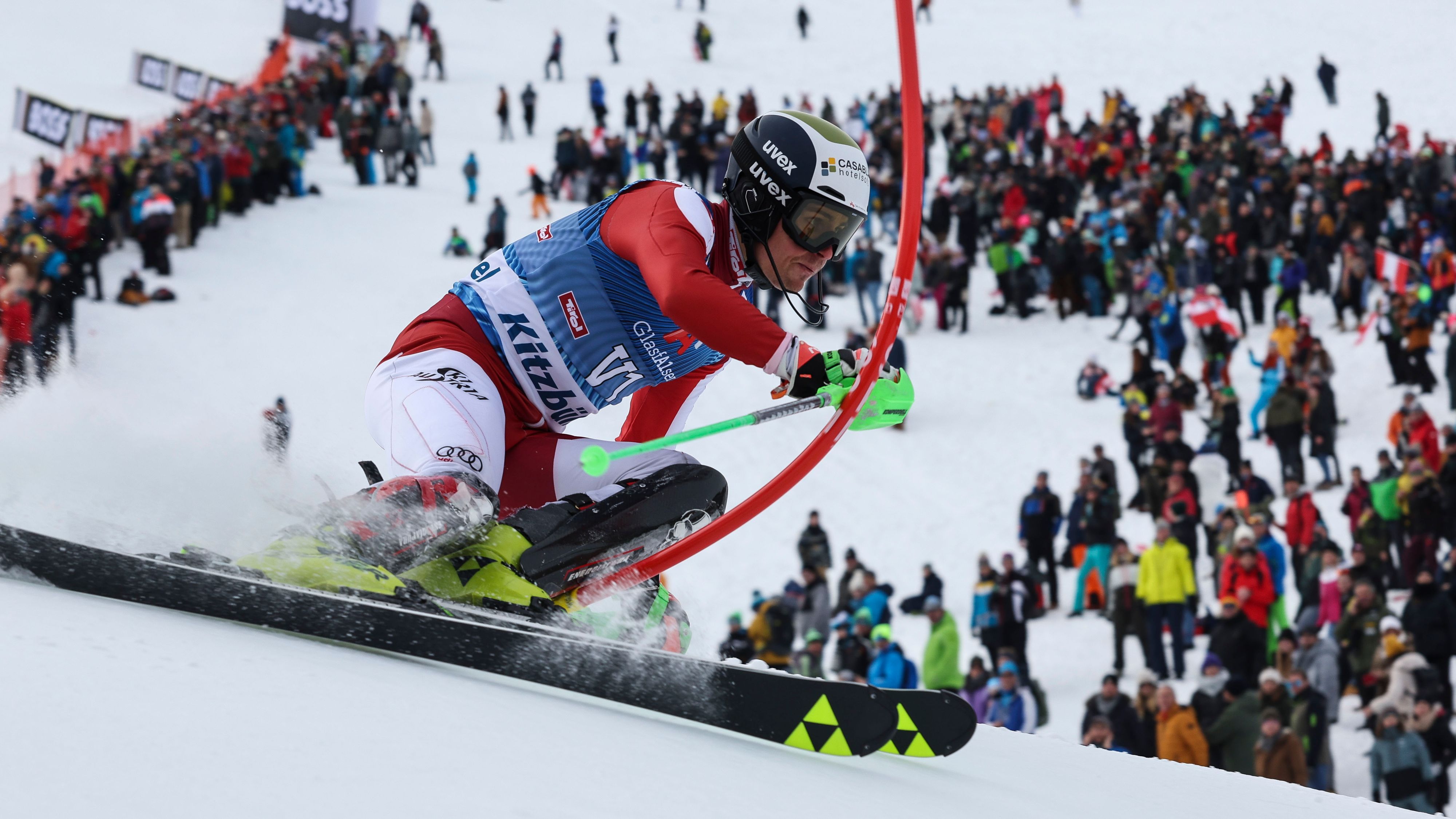 Simon Rueland auf dem Ganslernhang im Kitzbühel