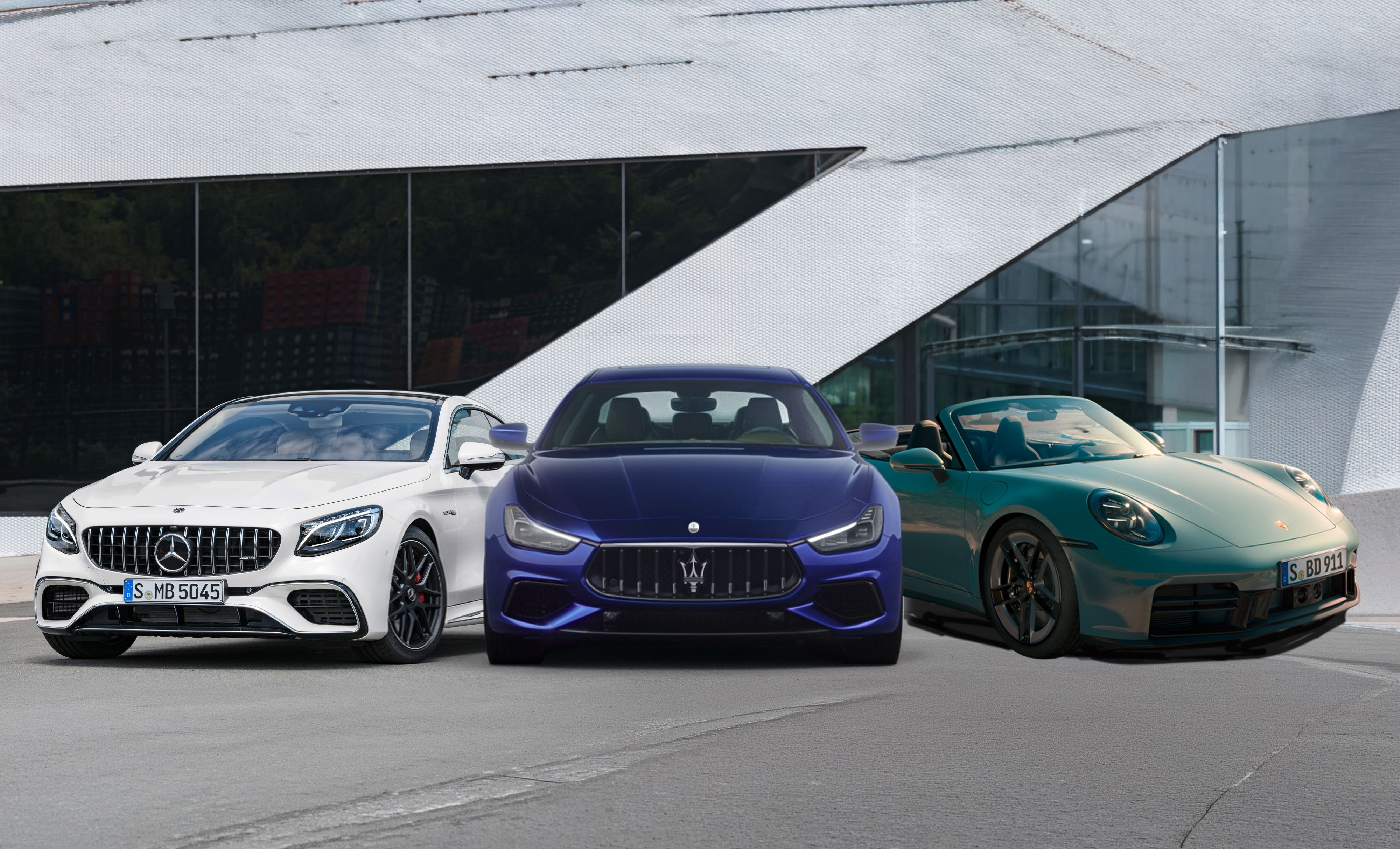 Um diese Autos soll es gegangen sein: Mercedes S63 AMG Coupé, Maserati Ghibli und Porsche Carrera Cabrio.