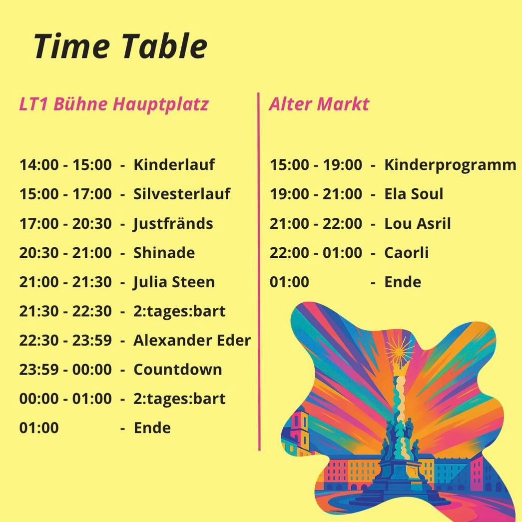 Der Zeitplan der Silvesterparty in Linz.