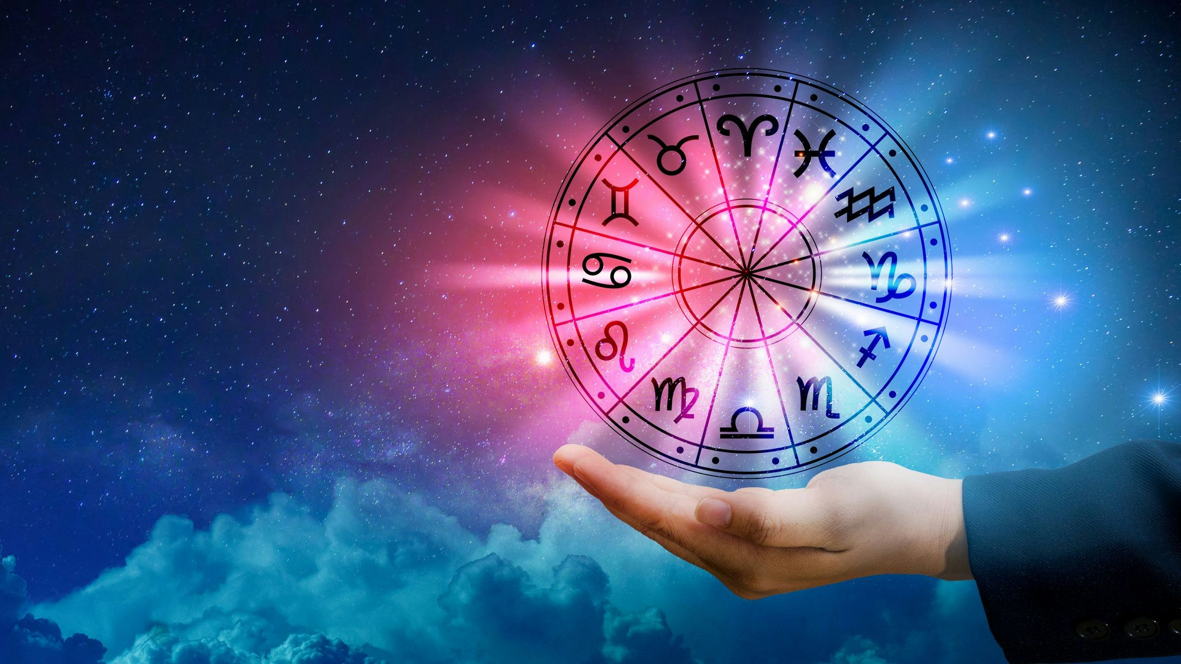Zodiac signs inside of horoscope circle. Astrology in the sky with many stars and moons  astrology and horoscopes concept
