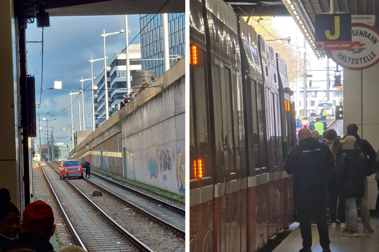 Aus unbekannten Gründen geriet das Auto auf die Abfahrtsrampe.