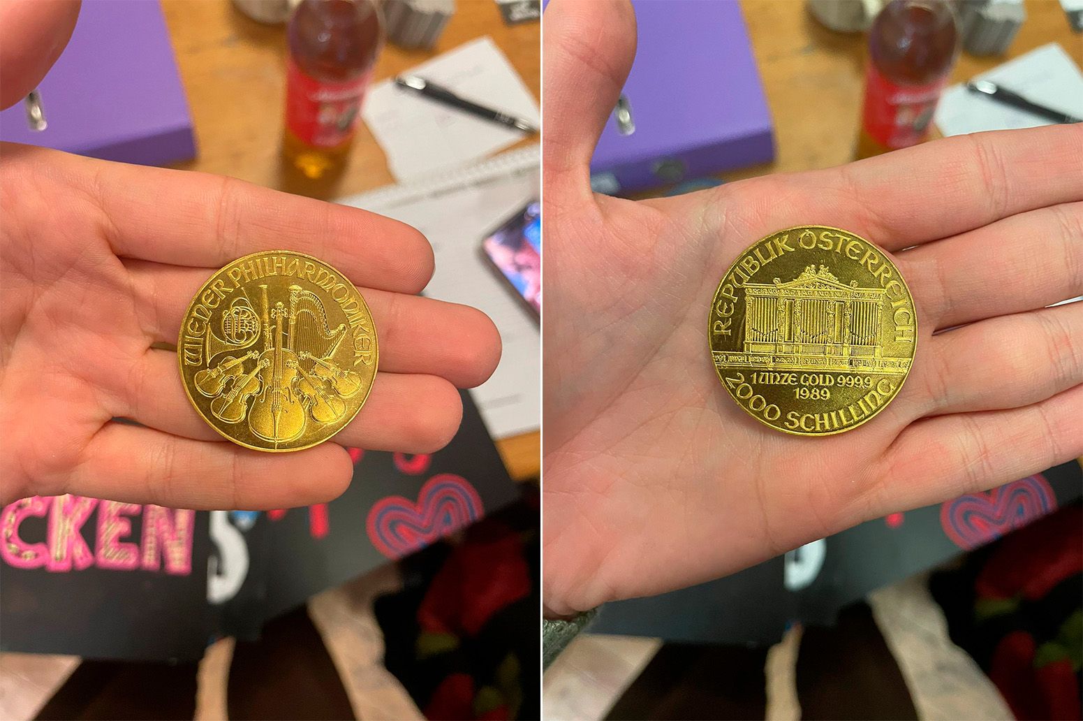 Wer hat diese Goldmünze in einem Mantel vergessen?