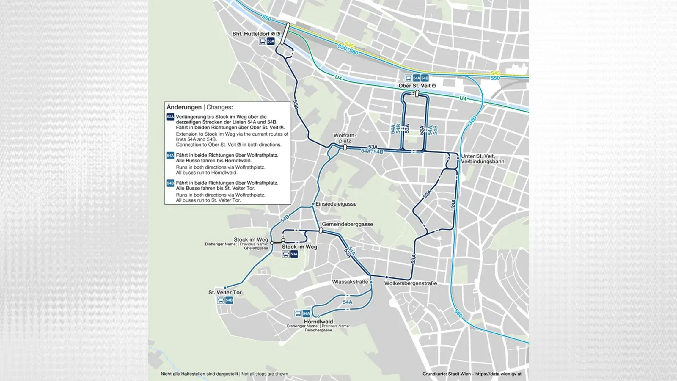 Neue Linienführung 53A, 54A und 54B in Hietzing