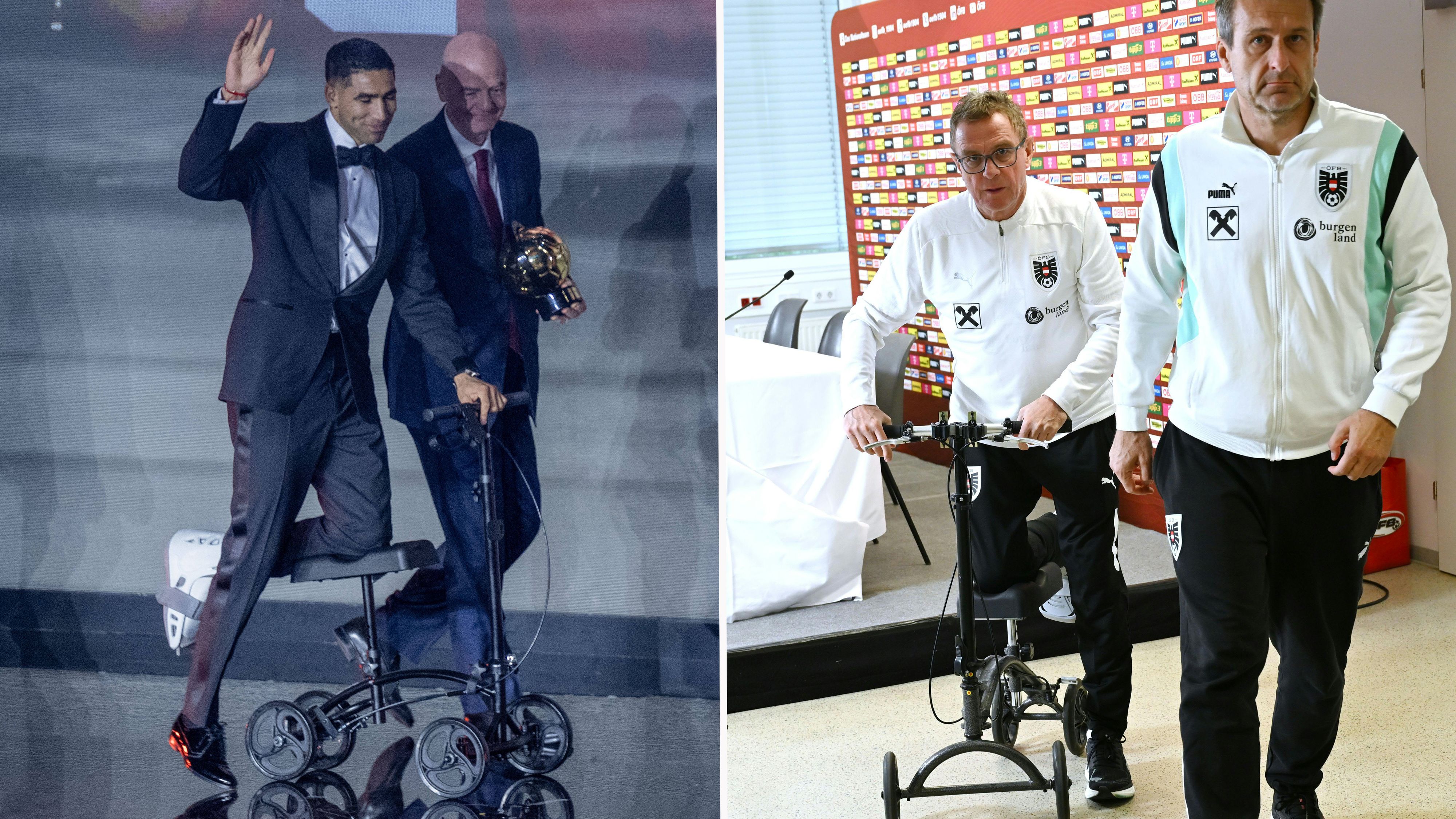 Achraf Hakimi und Ralf Rangnick mit dem Knie-Roller.