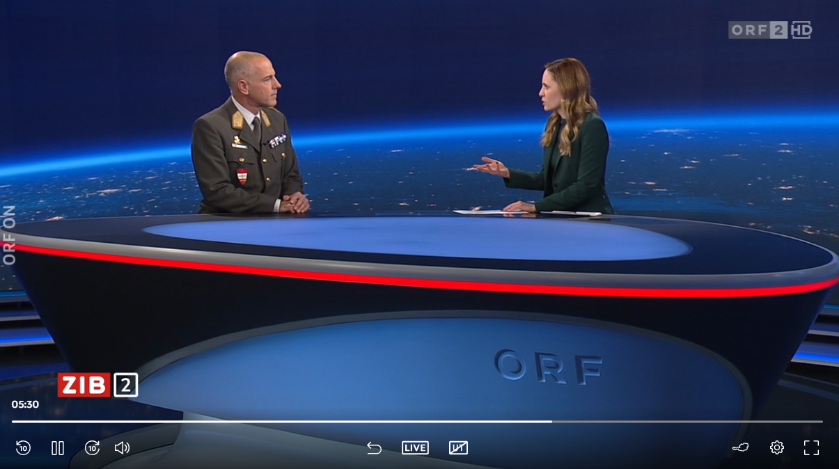 Militäranalyst Berthold Sandtner im Gespräch mit ORF-Moderatorin Margit Laufer.