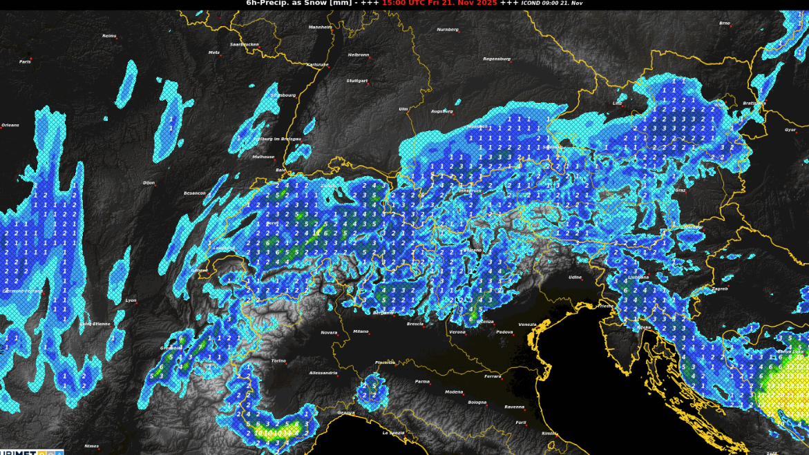 Die Neuschneeprognose bis Samstagvormittag.