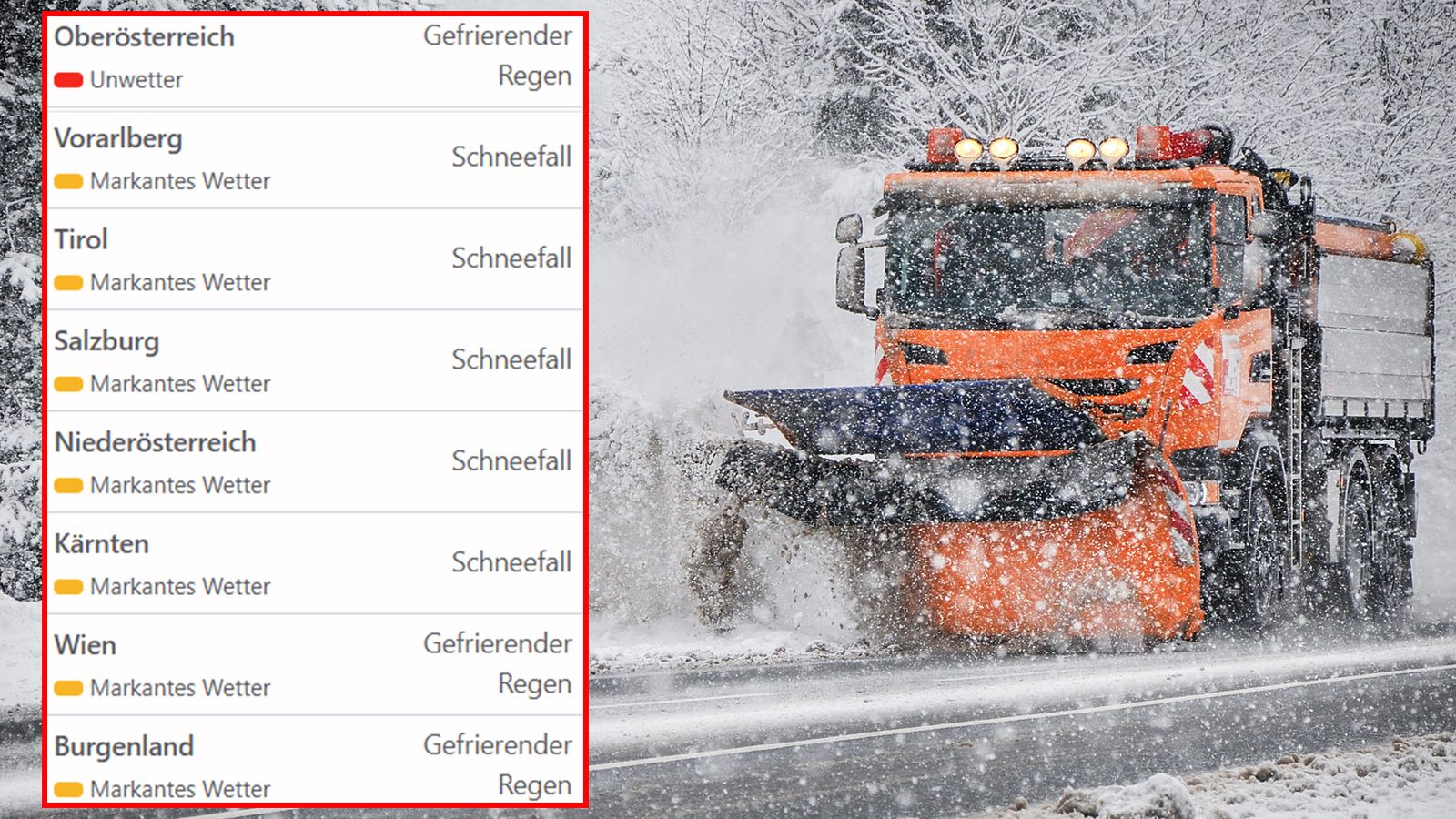 Heute.at - Warnstufe ROT! Schnee und Eis-Regen sorgen für Chaos