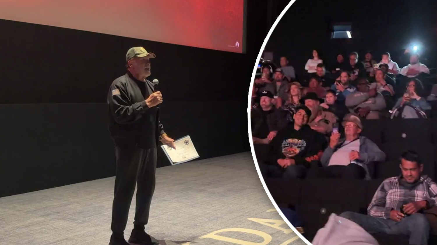 Heute.at - Arnold Schwarzenegger überrascht Kriegshelden im Kino