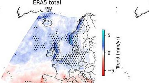 Nasser Norden, trockener Süden: Trend der Winterniederschläge im europäischen Raum von 1950 bis 2024.