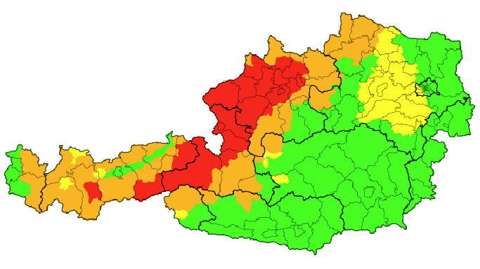 Die aktuellen Unwetterwarnungen für Österreich am Dienstag.