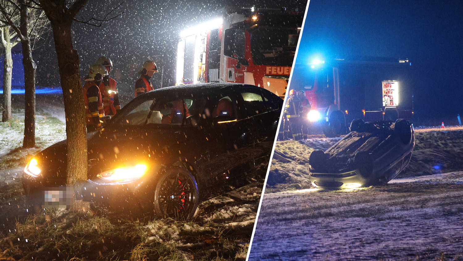 Sowohl in Thalheim bei Wels (li.) als auch in Edt bei Lambach krachte es am Dienstag wegen der winterlichen Verhältnisse.