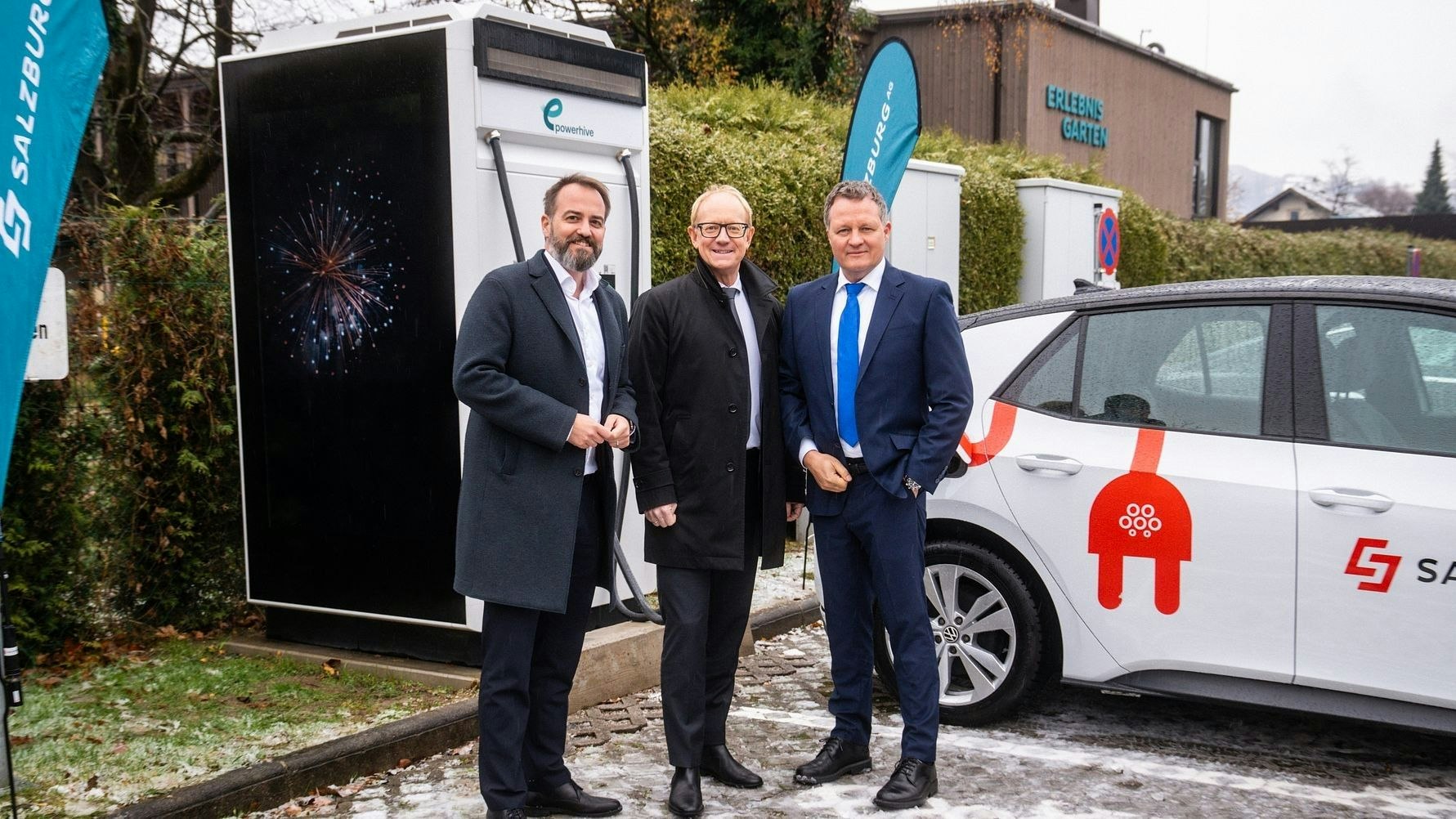 Michael Baminger (CEO Salzburg AG), Herwig Struber (Mitglied des Vorstands Salzburg AG), Thomas Speidel (CEO ADS-TEC Energy).