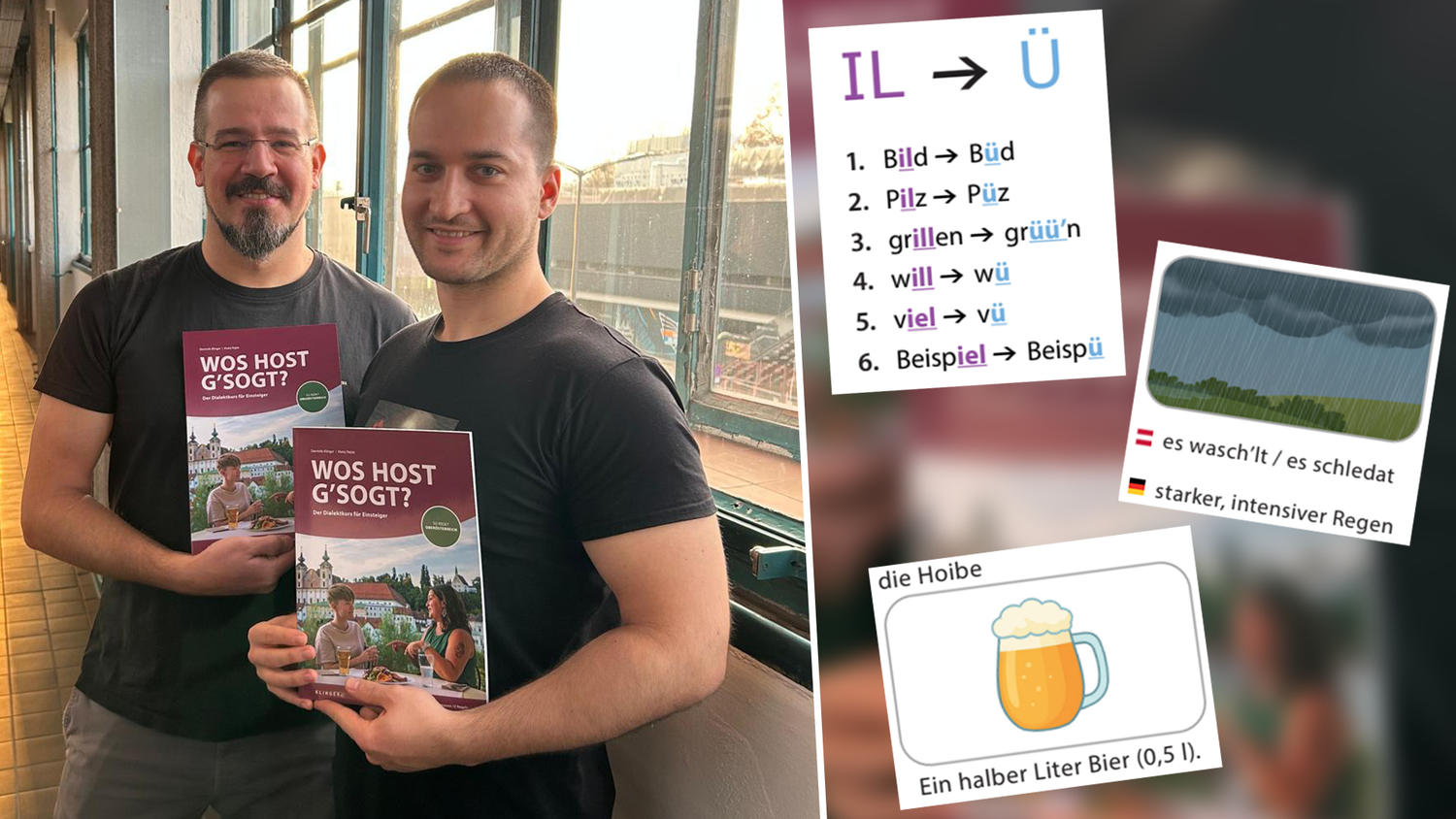 Dominik Klinger (li.) und Matej Rajtár arbeiteten ein Jahr lang am ersten Kursbuch für den OÖ-Dialekt.