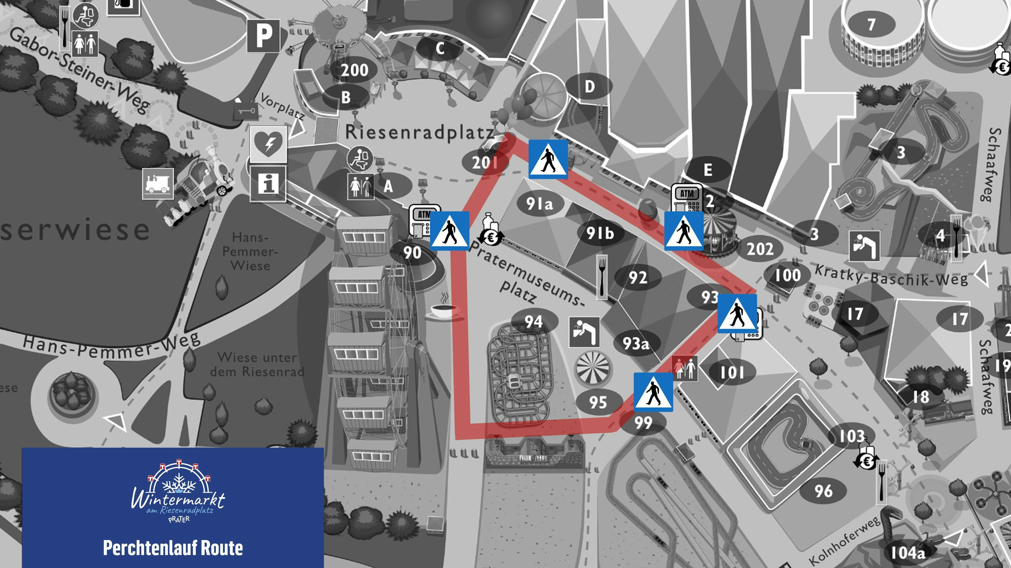 Route des Perchtenlaufs im Wiener Prater.