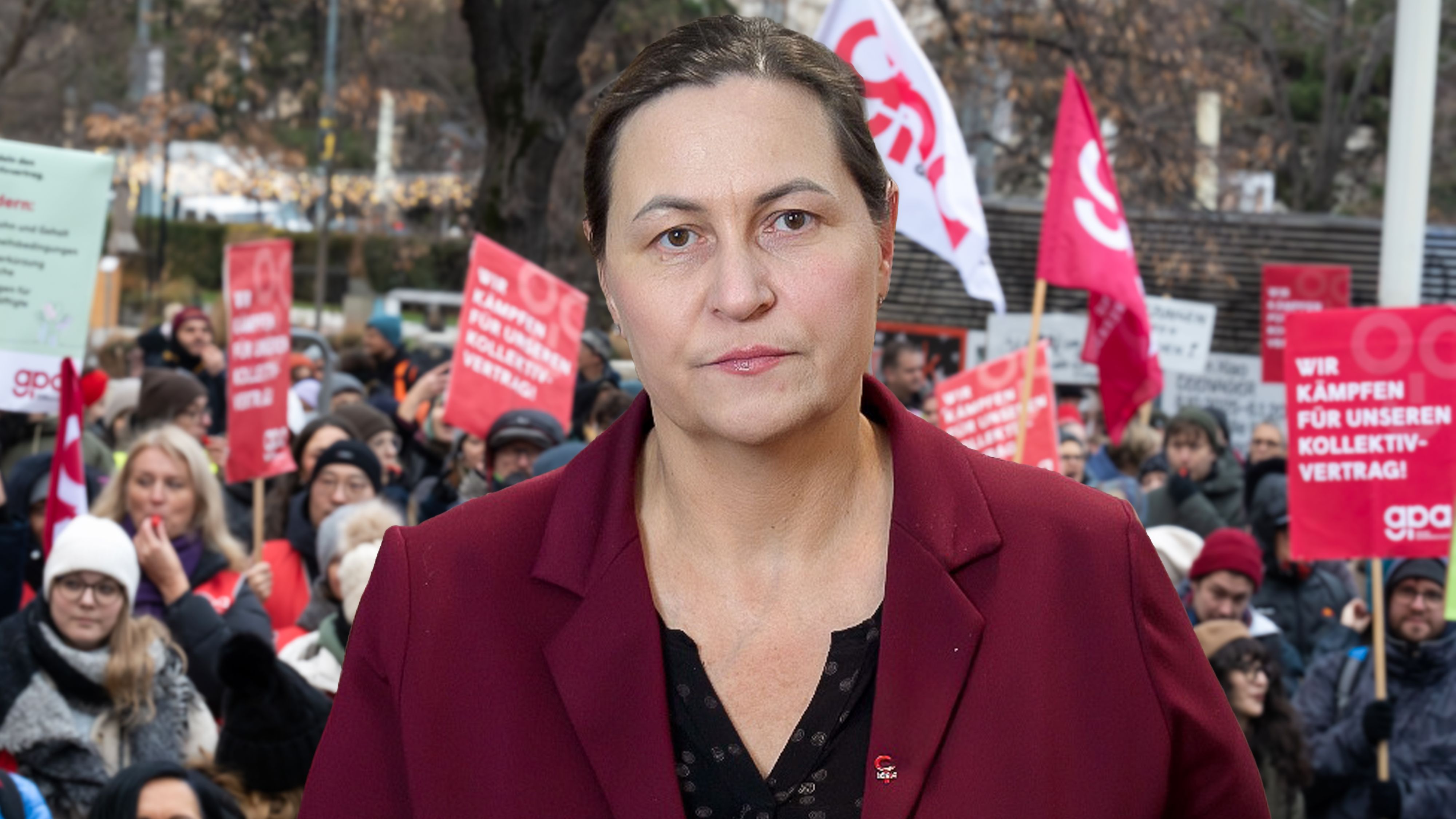 Eva Scherz, die Verhandlerin der Gewerkschaft GPA, kämpft gegen Reallohnverluste von tausenden Beschäftigten.