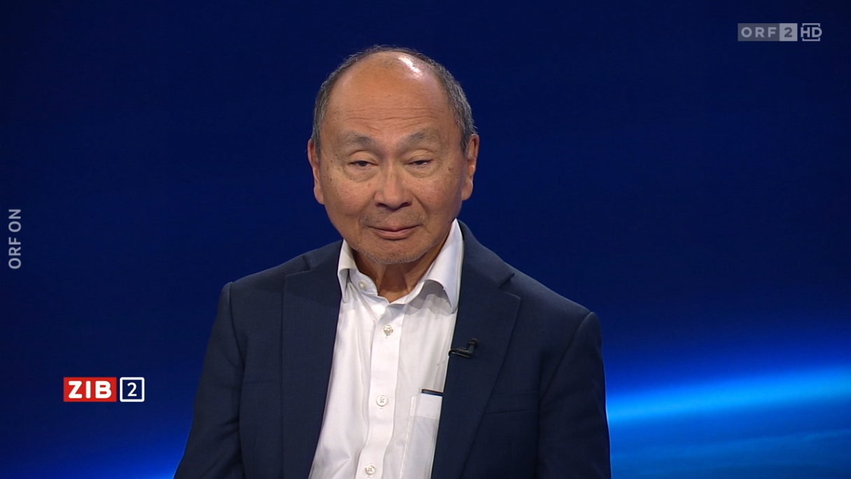 Der Politologe Francis Fukuyama am späten Dienstagabend in der "ZIB2" bei ORF-Moderator Armin Wolf.